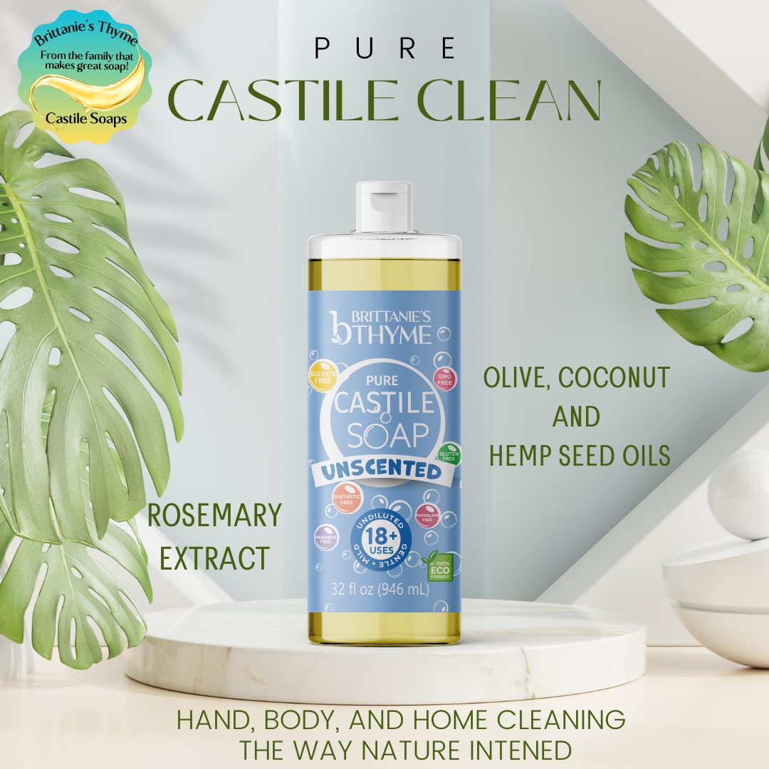 Brittanie’s Pure Castile Liquid Soap Refill, Unscented, 32 Ounce Pack of 2 | Dish Soap, Hair & Body, Home, Gentle and Pure, Made with Natural Luxurious Oils, Vegan & Gluten Free Non-GMO - Image 6