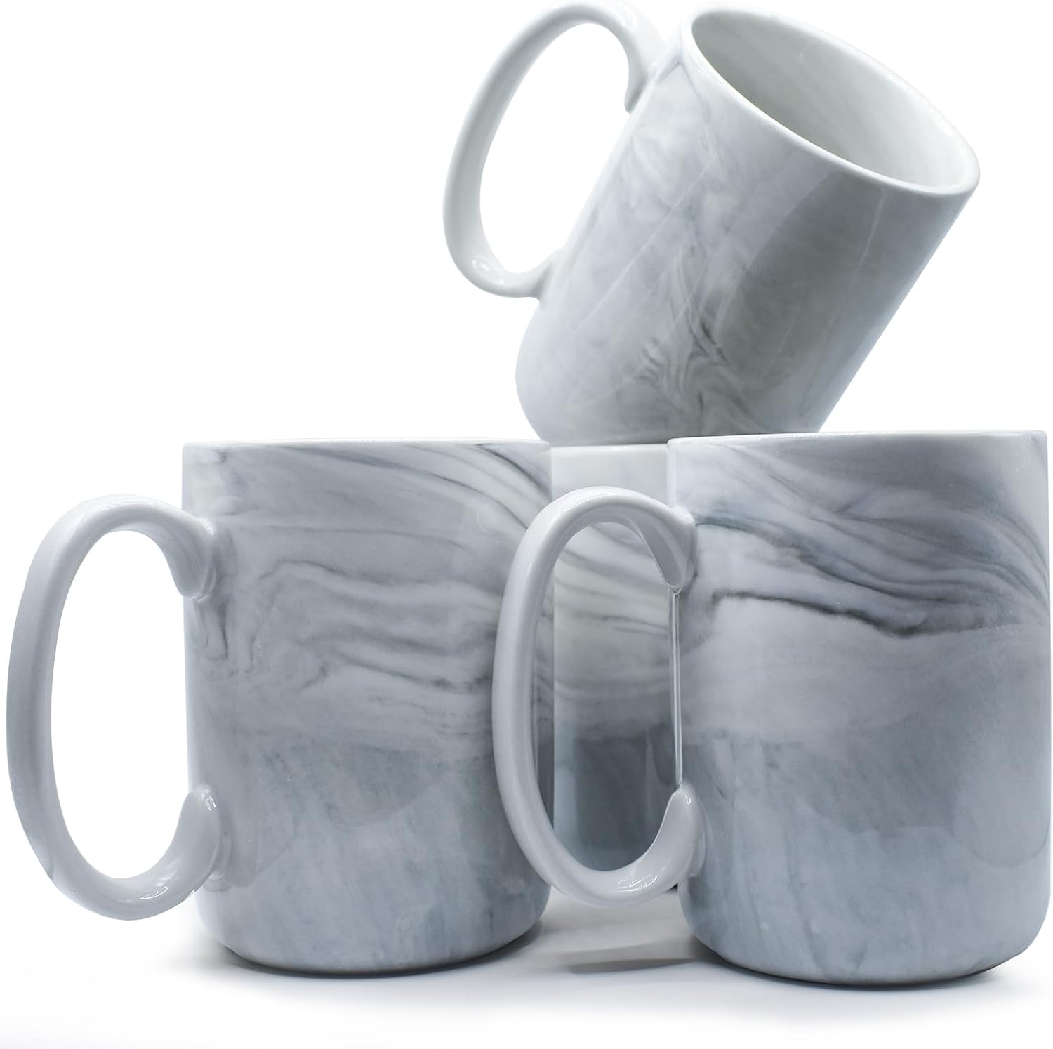 Coffee Mugs Set of 4,16 OZ Large Tea Cups, Grey Marble Ceramic Cup with Big Handle,Bulk Marble Diner Mugs Set for Latte, Beer,Cappuccino,Microwave Dishwasher Safe Cup for Men Women Gift - Image 8