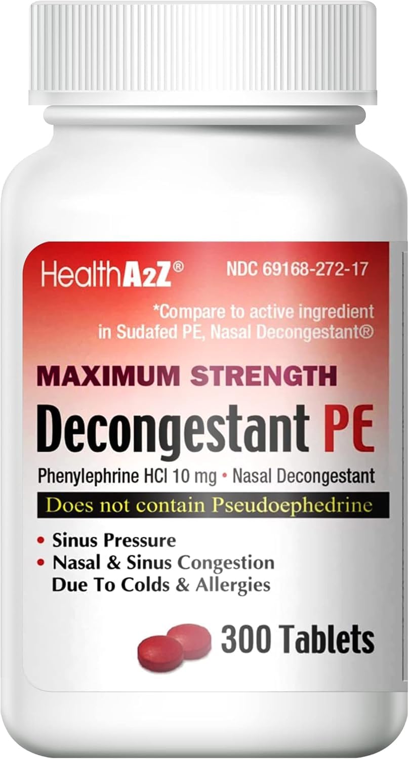 HealthA2Z® Decongestant PE | Phenylephrine HCl 10 mg | Nasal & Sinus Congestion Relief Due to Cold & Allergies (300 Count (Pack of 1)) - Image 2