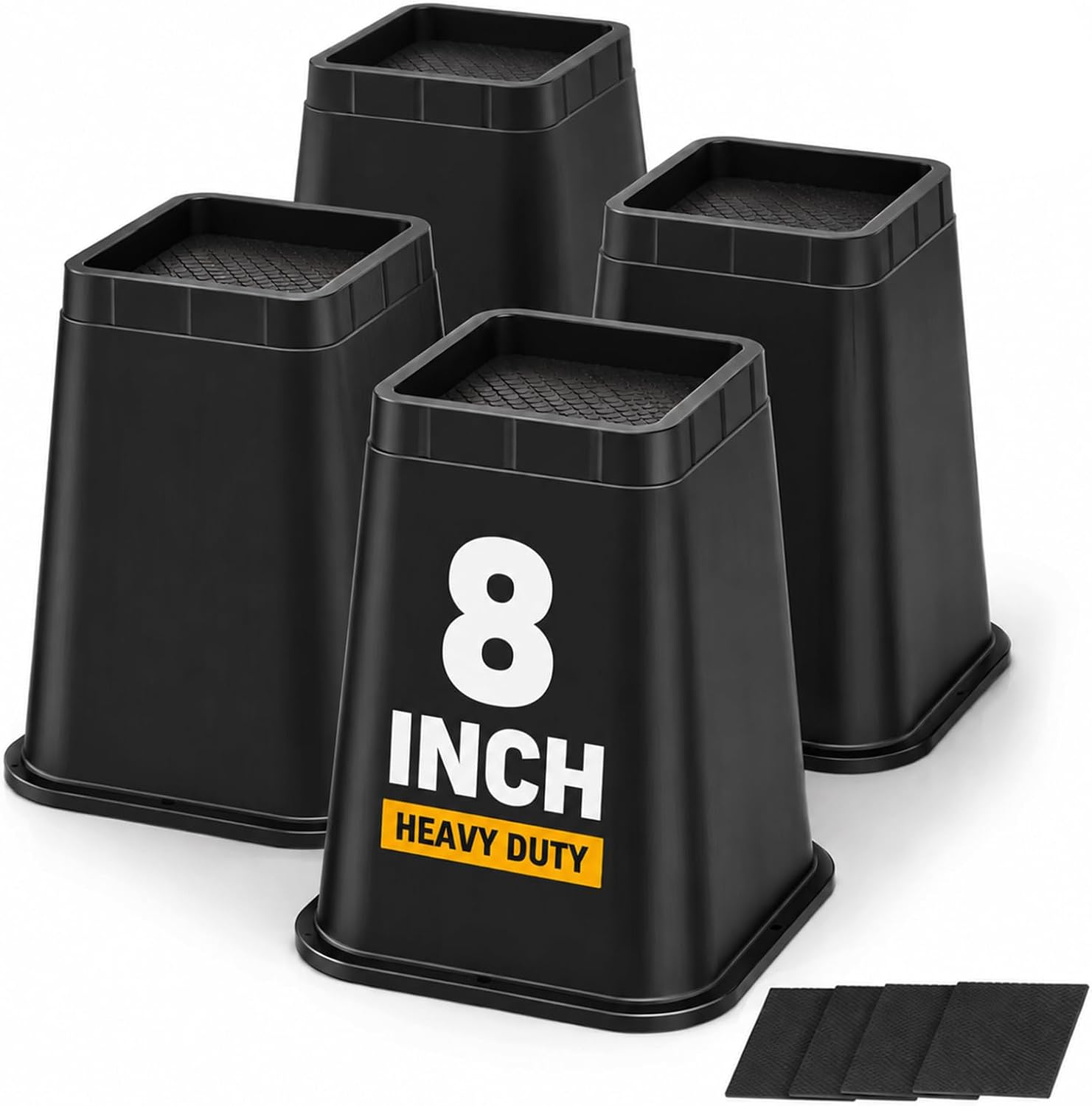 Bed Risers 8 Inch Heavy Duty Furniture Risers Table Leg Couch Risers Non-Slip Added Storage Support Up to 6000 Lbs for Bed Desk Table Sofa Couch, Black, 4 Pack - Image 2