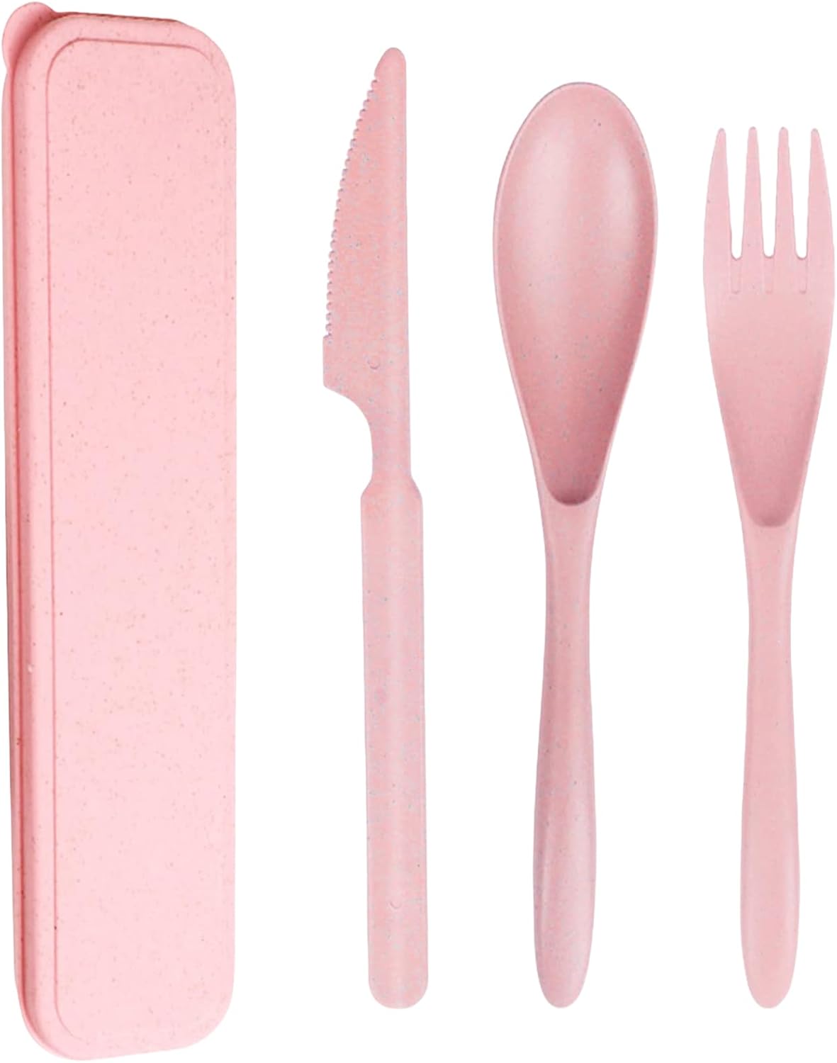 Reusable Travel Utensil Set, Plastic Fork Spoon Knife with Case, BPA-Free Portable Cutlery for Camping, Picnic & Office (Pink) - Image 2