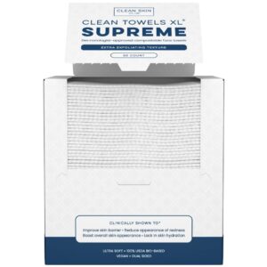 Clean Skin Club Clean Towels XL® Supreme, 100% USDA Biobased Face Towel, Disposable Face Towelette, Eczema Association Accepted, Thicker Textured Dry Wipes, Ultra Absorbent & Soft, 1 Pack, 50 Ct
