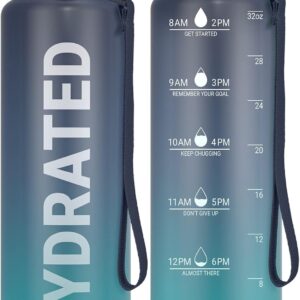 Sahara Sailor Water Bottle 32oz, Durable and Leakproof Water Bottles Motivational with Time Marker, Tritan, BPA Free, Wide Mouth with Easy Clean Brush for Gym, Travel, Home, School, Office (1 Bottle)