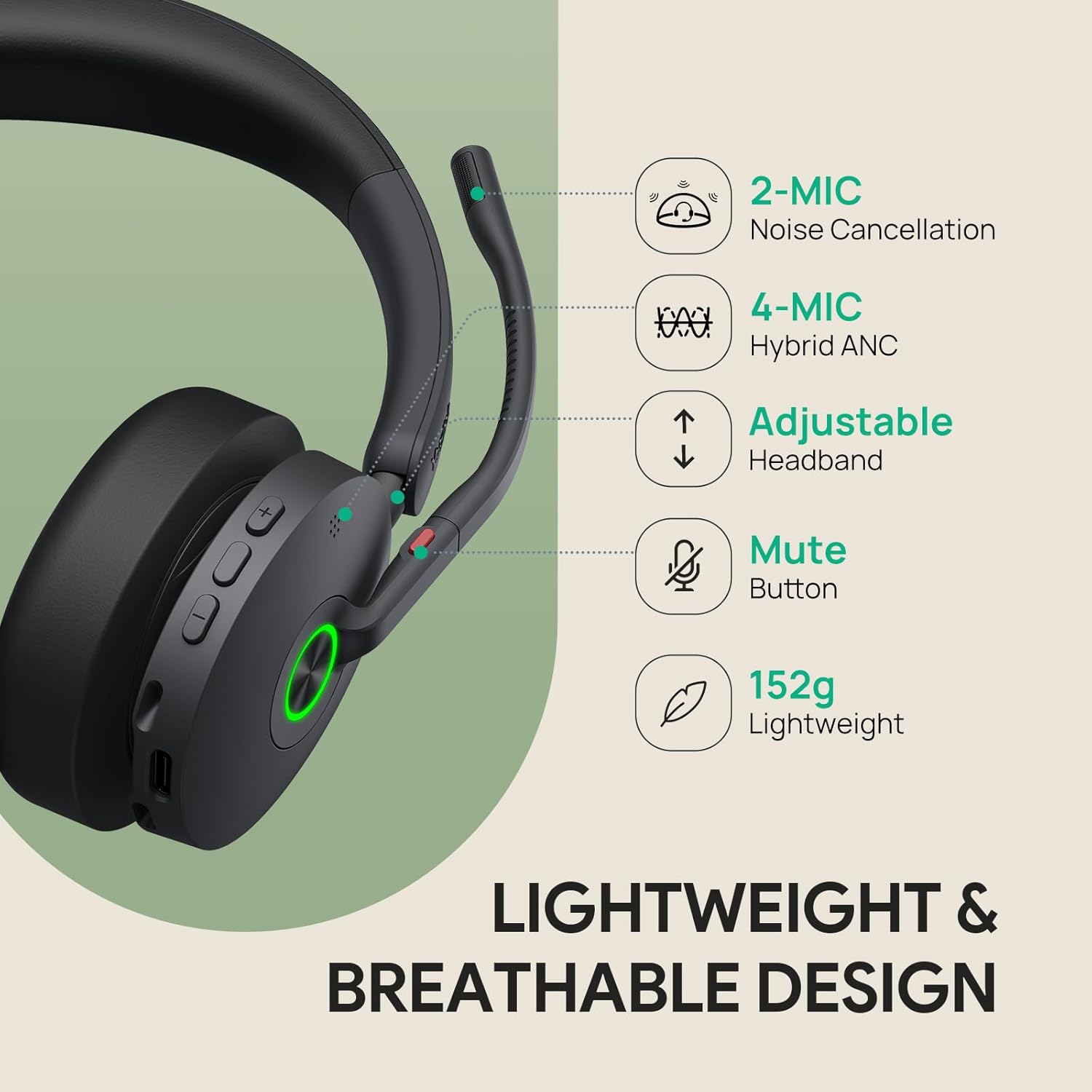 Yealink BH74 ANC Wireless Headset with Mic for Work, Bluetooth Headset Noise Cancelling with 6 AI Microphone,32H Battery Life & Mute Button,Microsoft Teams Premium Open Office Certified,UC Compatible - Image 4