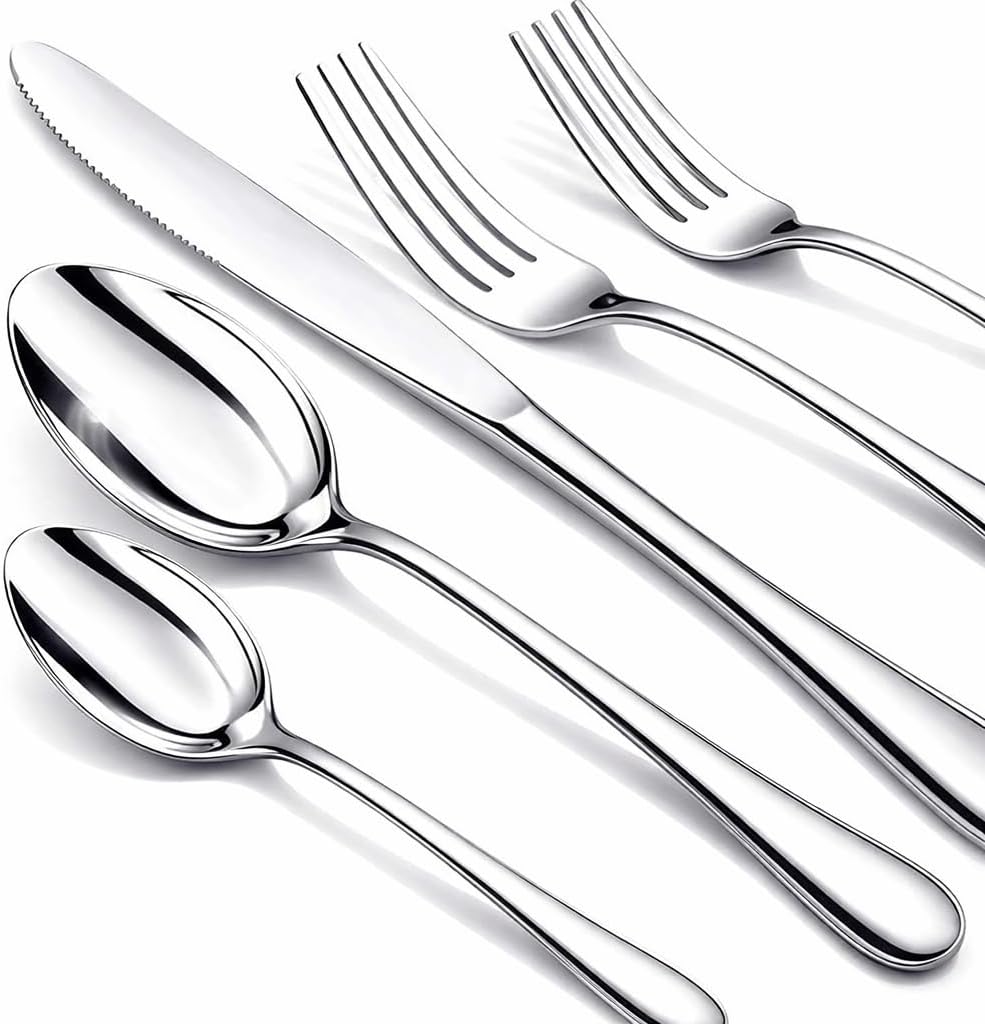 NICE KITCHEN Silverware Set, 40 Piece Stainless Steel Cutlery Sets for 8, Heavy Duty Flatware, Mirror Polished Forks Spoons and Knives Set, Reusable Utensils for Home Kitchen, Dishwasher Safe - Image 2