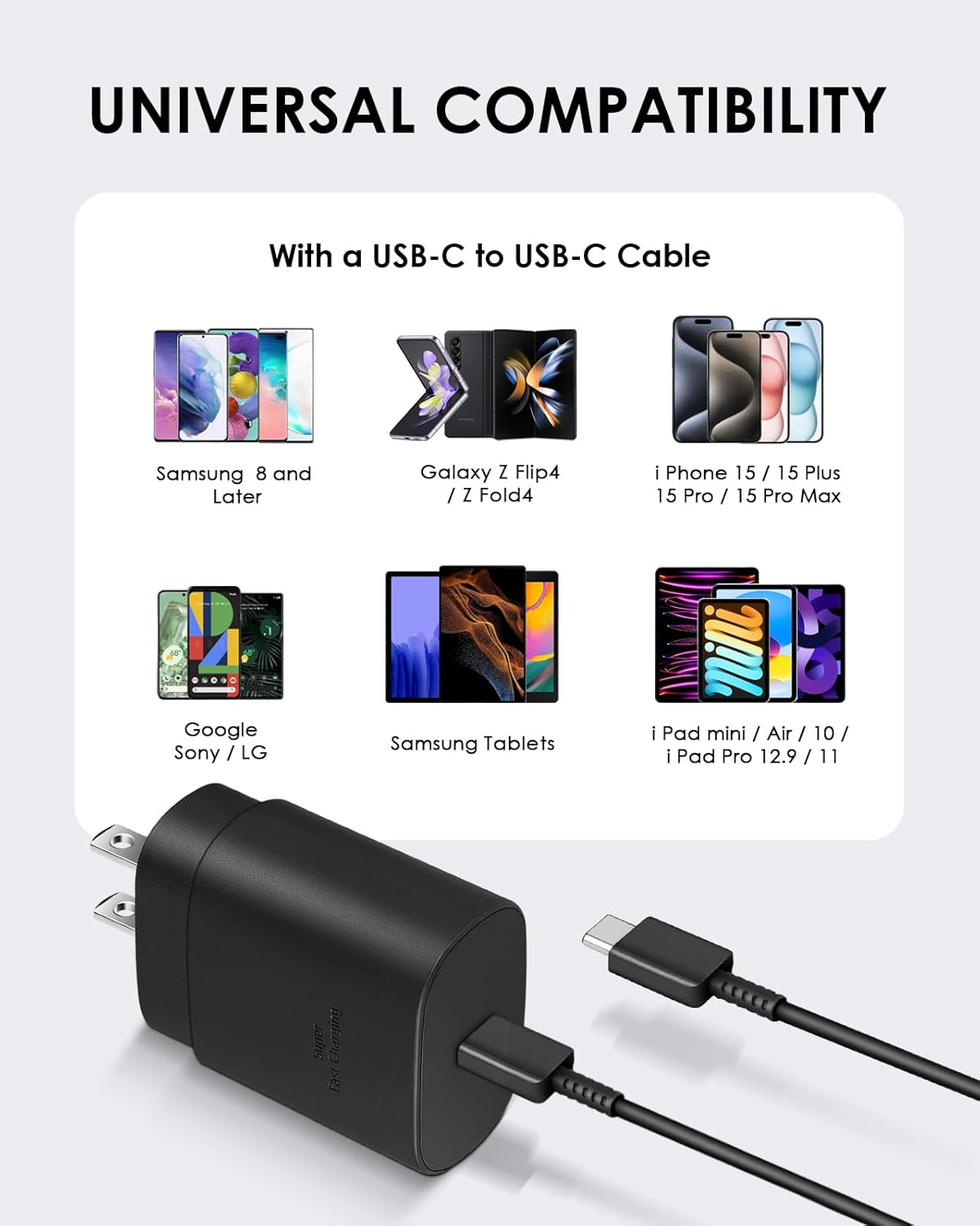 AISNI USB C Charger, 2 Pack 25W Type C Charger Fast Charging with USBC Chargers Cable 6 FT Android Phone Charge for Galaxy S25/ /S24/S23+/S22/S21/S20/Phone 17 16 15 Pro Max 16 15 Plus-Black - Image 8