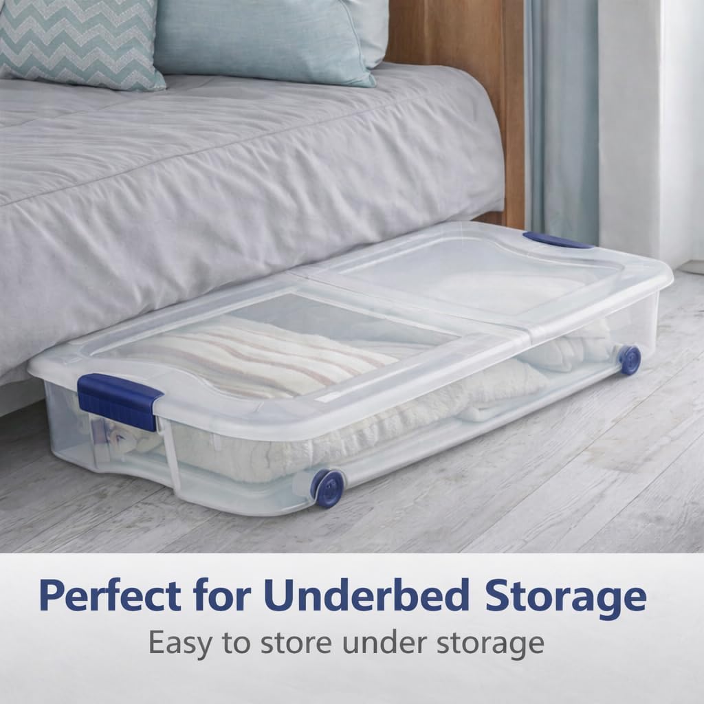 66 Quart Underbed Storage Bin with Wheels & Clear Lid, Under Bed Storage Container for Blankets, 39.5" x 20.25" x 7", Split-Lid Design & Smooth Gliding Wheels - Image 9