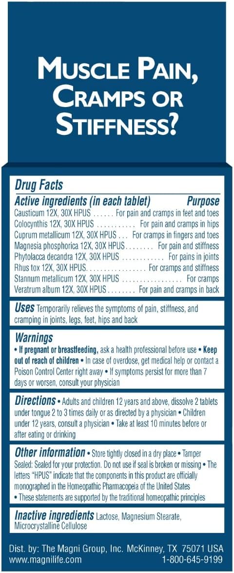 MagniLife Muscle Cramp Pain Relief Quick-Dissolve Tablets, 125 Count, Quinine-Free Homeopathic Medicine for Leg, Foot, Hip, Joint & Back Pain Relief, Helps Ease Muscle Ache, Cramping & Stiffness - Image 6