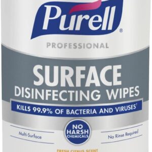 Purell Professional Surface Disinfecting Wipes, 7″ x 8″, Fresh Citrus, 110 Wipes Per Canister