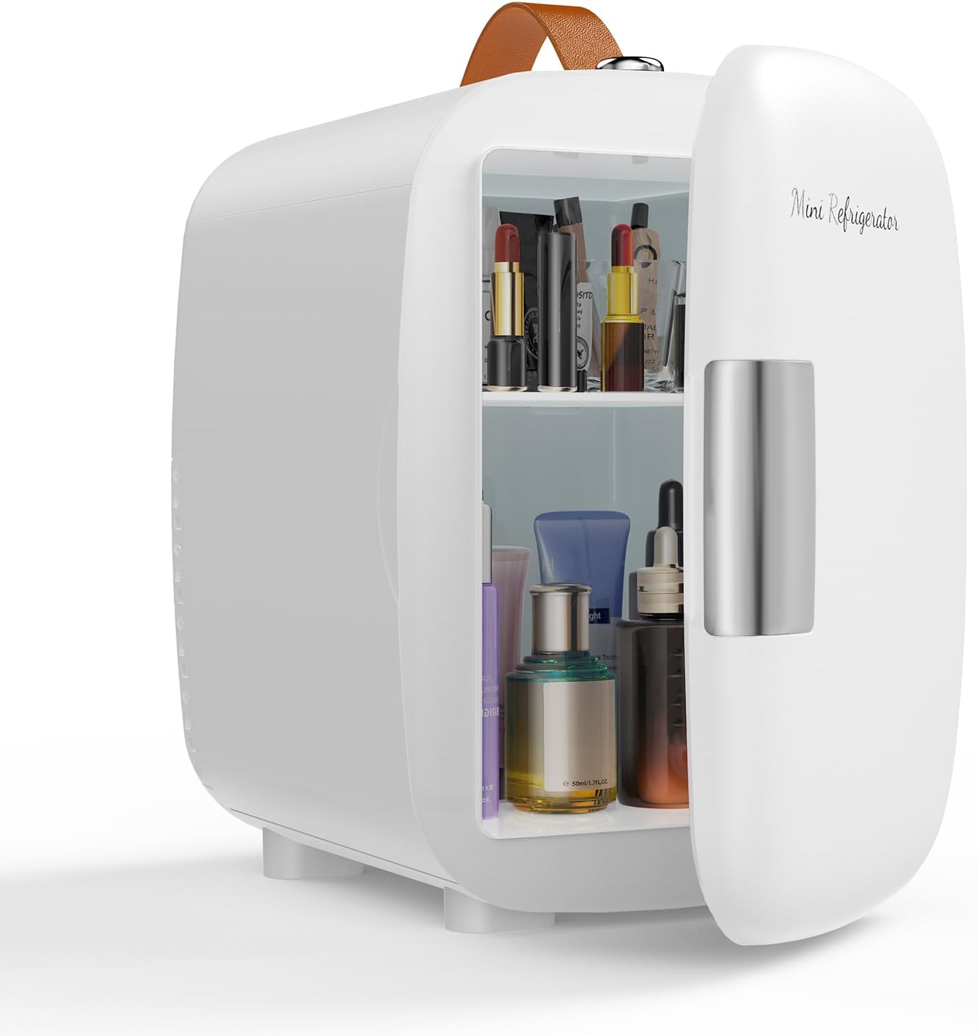 NEWBULIG Mini Fridge for Bedroom, Office & Car, Portable 4L/4.23QT Mini Refrigerator for Skincare with Handle, Ultra-Quiet Energy-Saving Compact Cooler for Drinks, Food, Skincare & Makeup, 12V AC/DC - Image 2
