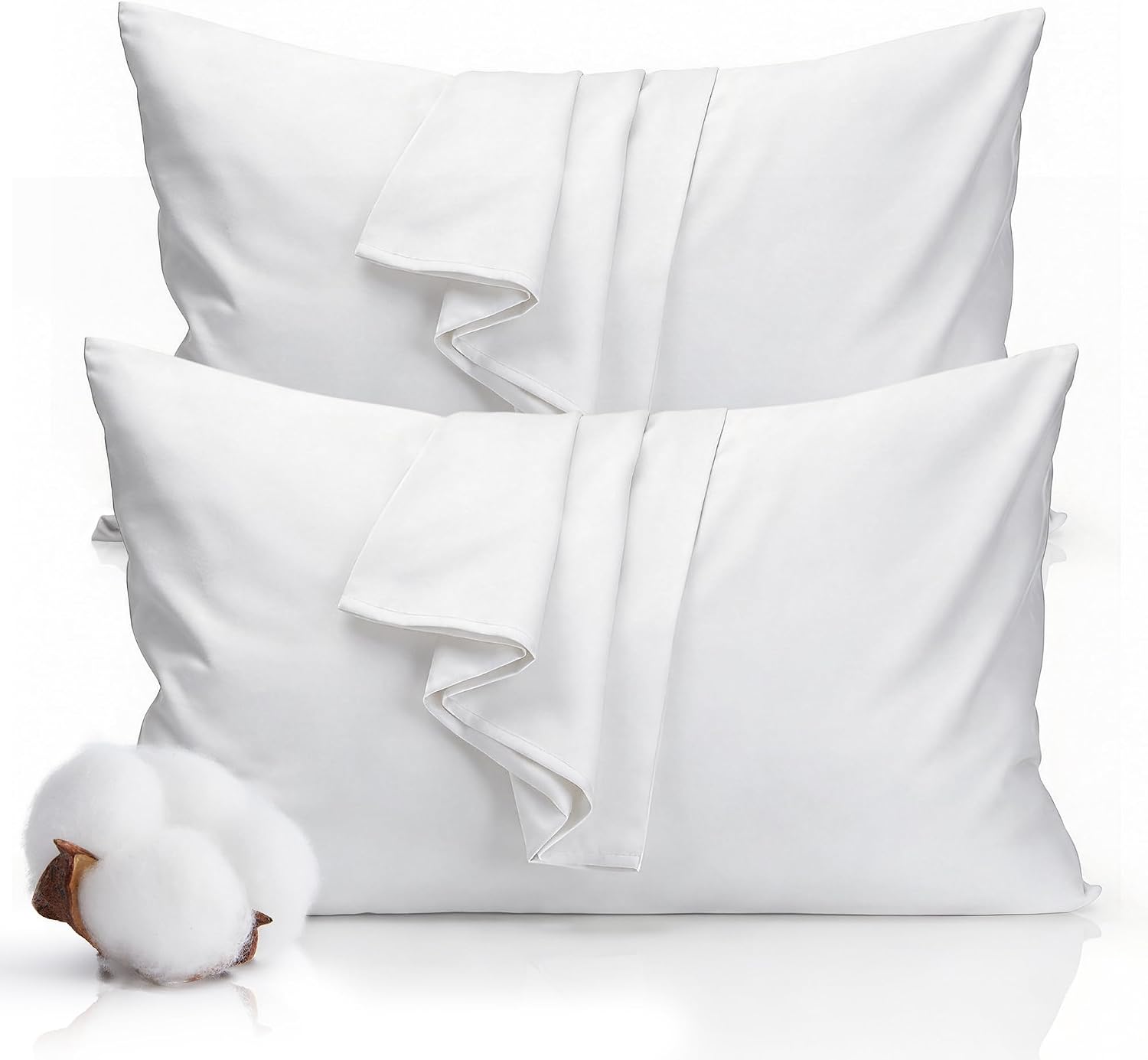 Queen Size Pillowcase Set of 1 for Better Sleep & Hair Care - 100% Cotton 500 Thread Count Silky Smooth, Envelope Closure, Wrinkle Resistant, 20"x30" (White) - Image 7