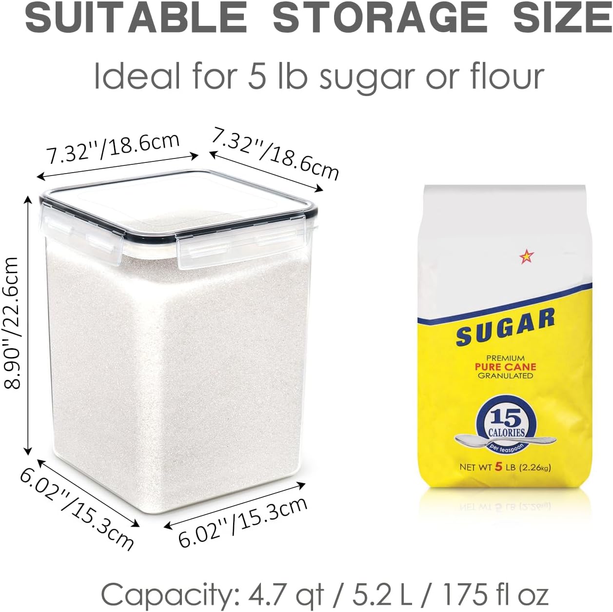 PANTRYSTAR Large Food Storage Containers with Lids Airtight 5.2L /176Oz, for Flour, Sugar, Baking Supply, 3PCS BPA Free Plastic Canisters for Kitchen Pantry Organization - Image 3