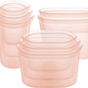 Zip Top Reusable Food Storage Bags | Full Set of 8 [Peach] | 100% Silicone Meal Prep Container | Microwave, Dishwasher and Freezer Safe | Made in the USA