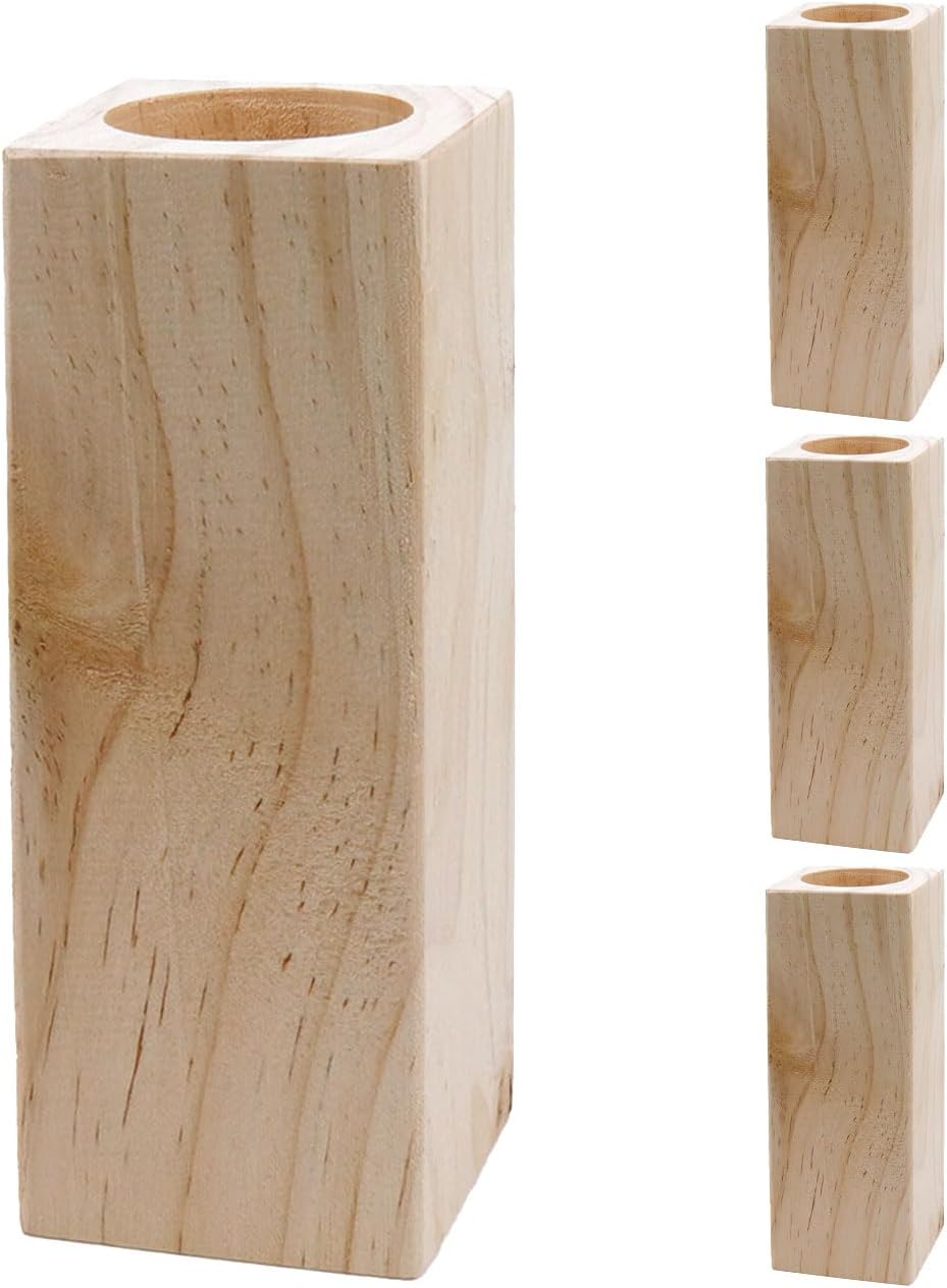 4Pcs Cuboid Wood Bed Risers Furniture Risers Wooden Solid Original Color for DIY Painting Sofa Couch Chair Table Increase Legs Inner Dia. 1.97",Increase Height 5.9" Inches - Image 2