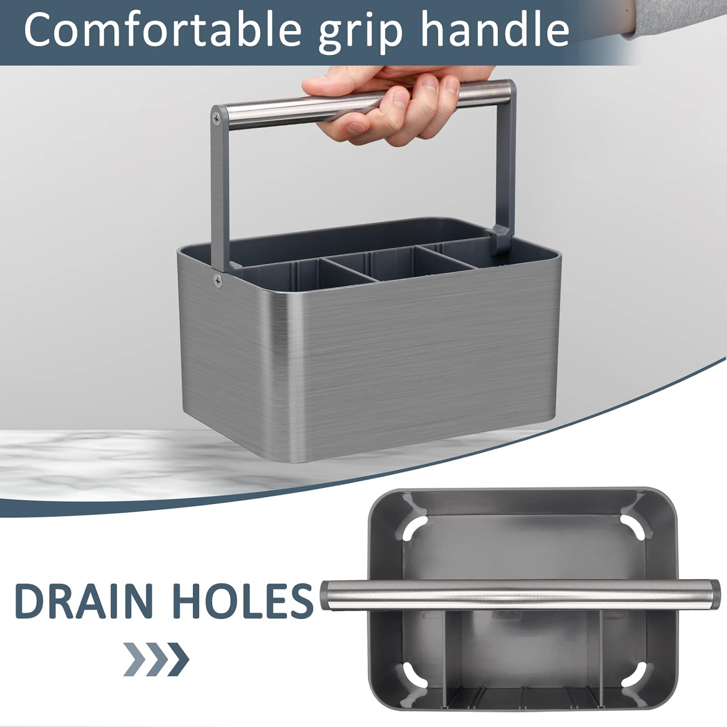 BYUNER Portable Shower Caddy Dorm: Compact Bathroom Caddy Organizer with Handle & Adjustable Dividers, Hard Plastic Shower Basket Storage Tote for Toiletry, College Dorm Room Essentials for Men Gray - Image 4