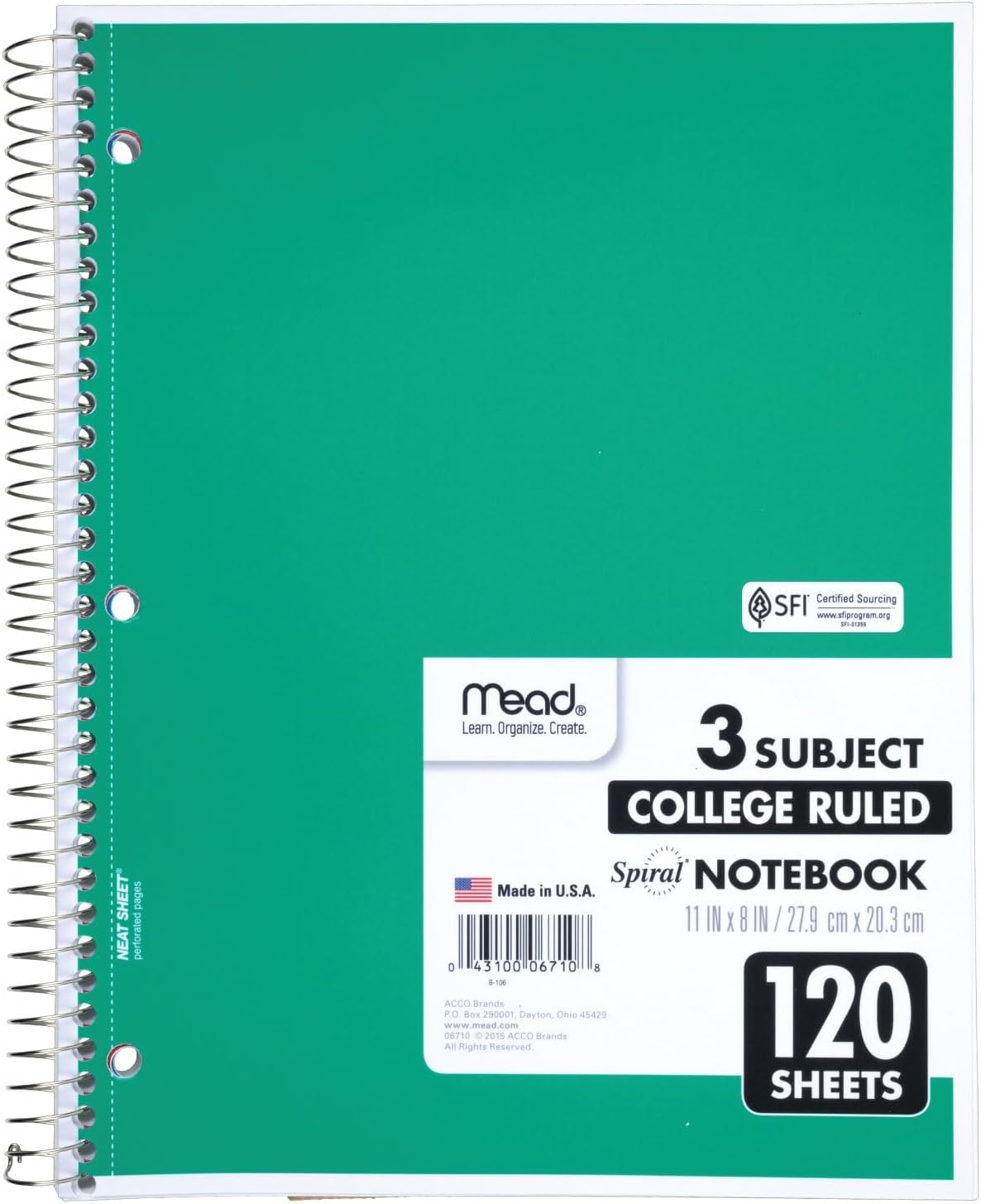 Mead Spiral Notebook, 3 Subject, College Ruled Paper, 8" x 11", 120 Sheets, Color Will Vary (820394-25) - Image 8