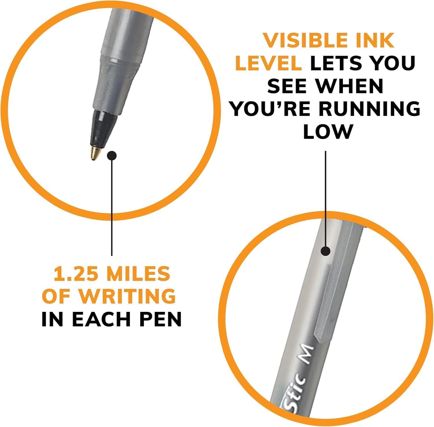 BIC Round Stic Xtra Life Pens, Medium Point 1.0 mm, 30 Black & 30 Blue Ink Pens, Pack of 60 - Image 9