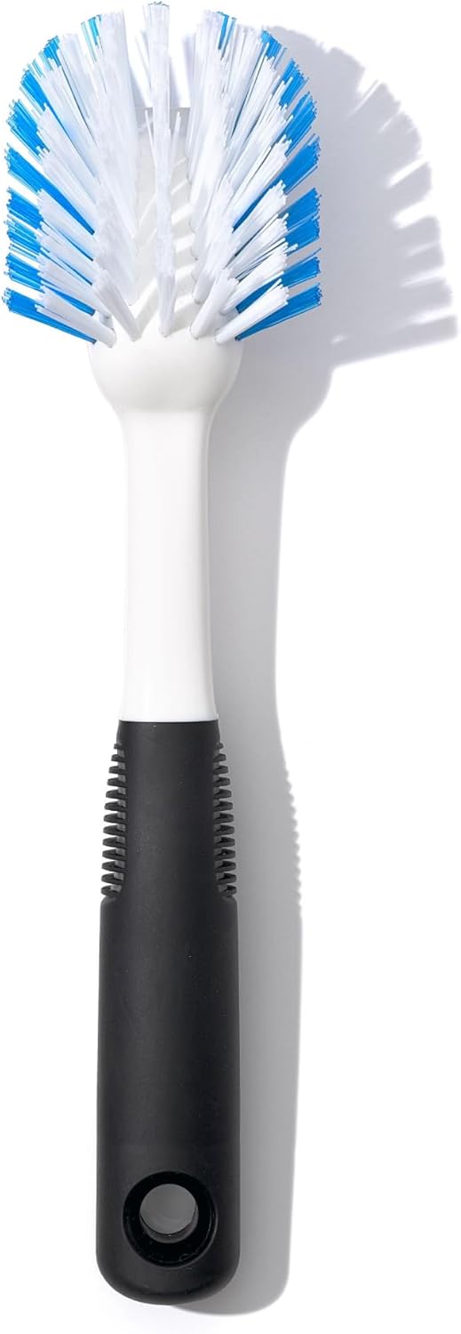 OXO Good Grips Dish Brush, Nylon Bristles with Built-in Scraper, Safe for Non-Stick Cookware, Non-Slip Handle, Dishwasher Safe OXO Good Grips Dish Brush, Nylon Bristles with Built-in Scraper, Safe for Non-Stick Cookware, Non-Slip Handle, Dishwasher Safe