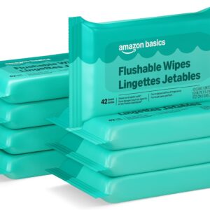 Amazon Basics Flushable Adult Toilet Wipes, Fragrance Free, 42 Count (Pack of 8) (Total 336 wipes) (Previously Solimo), Packaging May Vary