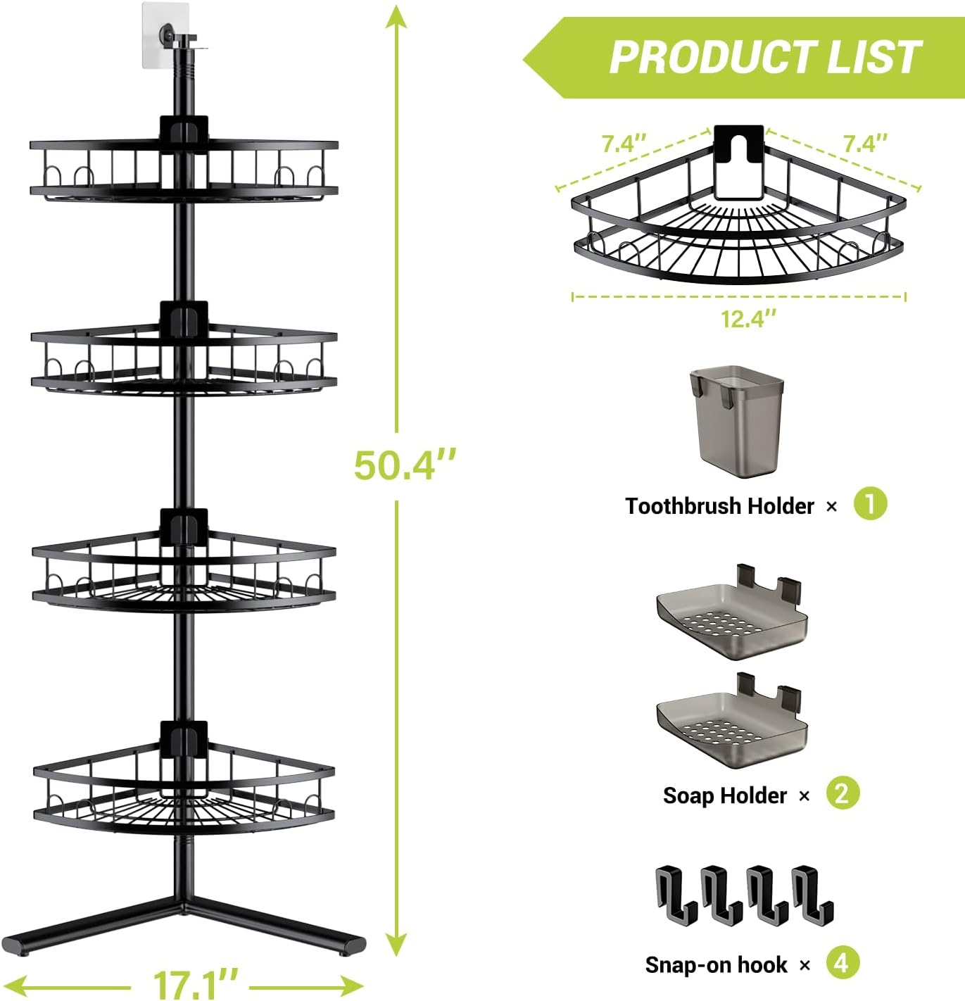 Aitatty Corner Shower Caddy Standing: 4-tier Rustproof Shower Organizer Shelf - Floor Shower Corner Shelf Rack Stand for Bathroom Black - Image 9