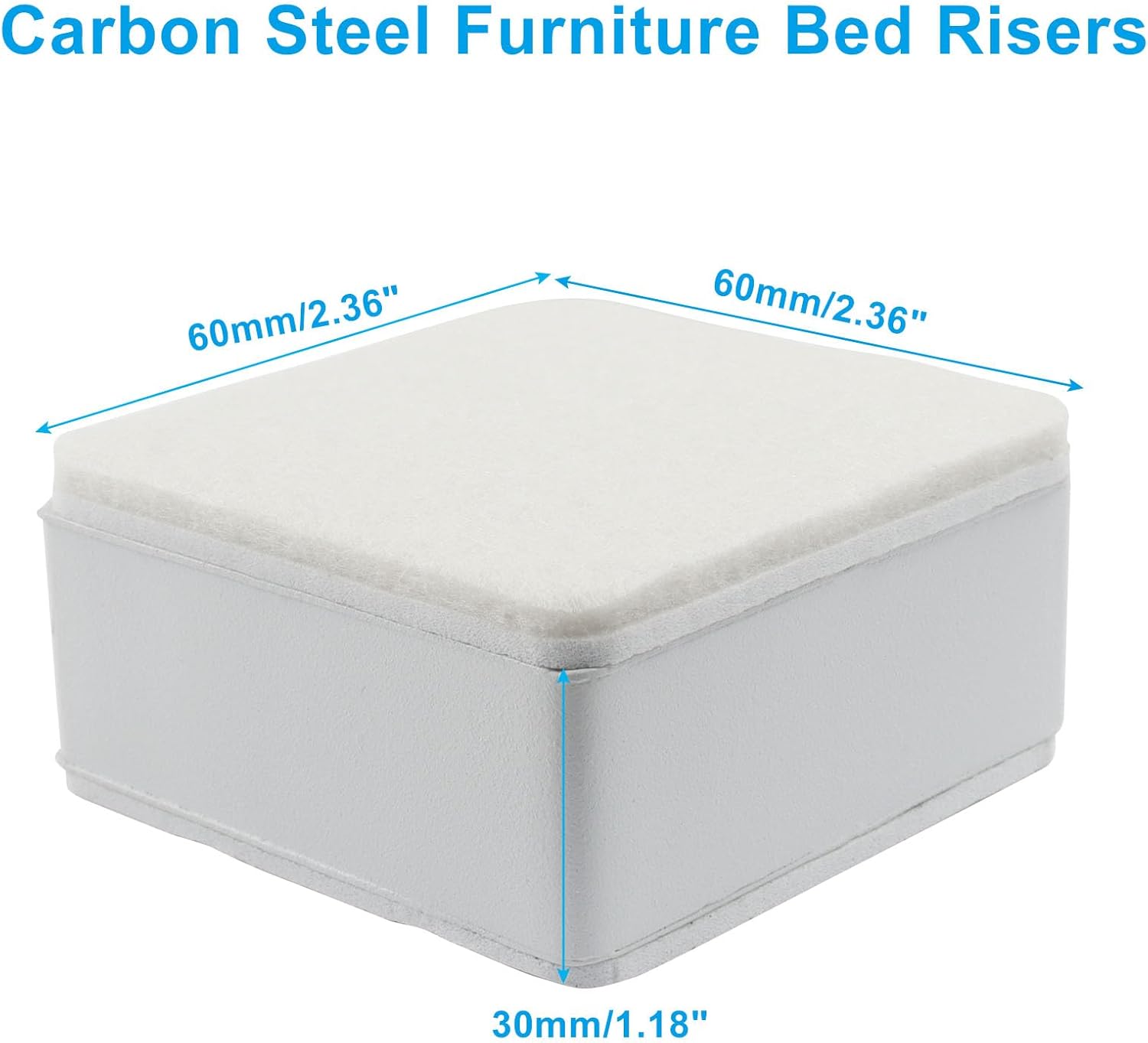 Piutouyar 4 Pcs Self Adhesive Furniture Risers, Heavy Duty Square Bed Risers Carbon Steel Chair Sofa Table Riser with Felt Pad(White, 30mm/1.18inch Height) - Image 3