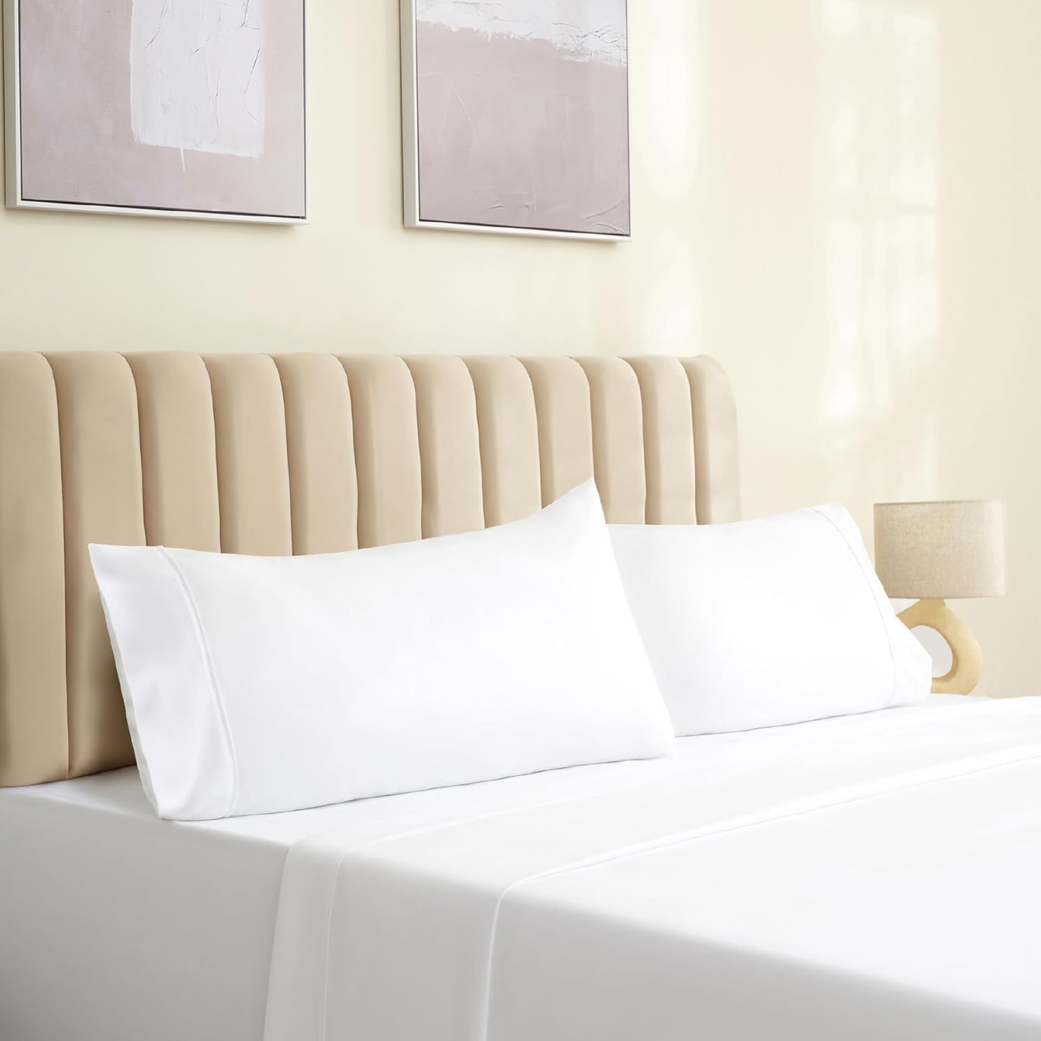 LuxClub Collection Pillowcases 2 Pack - Eco Friendly Wrinkle Free Cooling Pillow Cases with Satin Trim - Machine Washable Hotel Bedding Silky Soft - White Standard/Queen - Image 7
