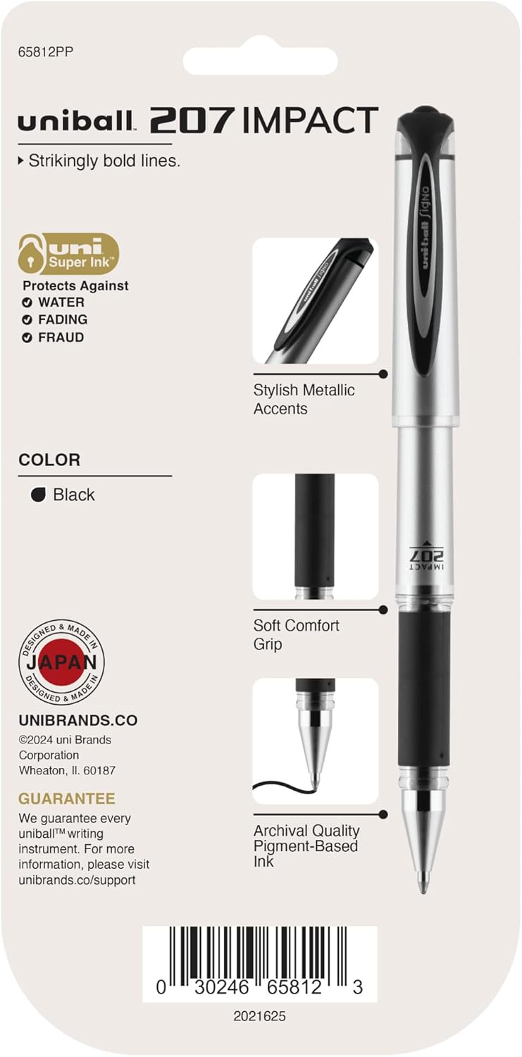 uni-ball Signo 207 Impact Stick Gel Pen, 4 Black Pens, 1.0mm Bold Point Gel Pens, Smooth Writing, Archival-Quality Ink, Acid-Free, Superior Comfort - Image 8