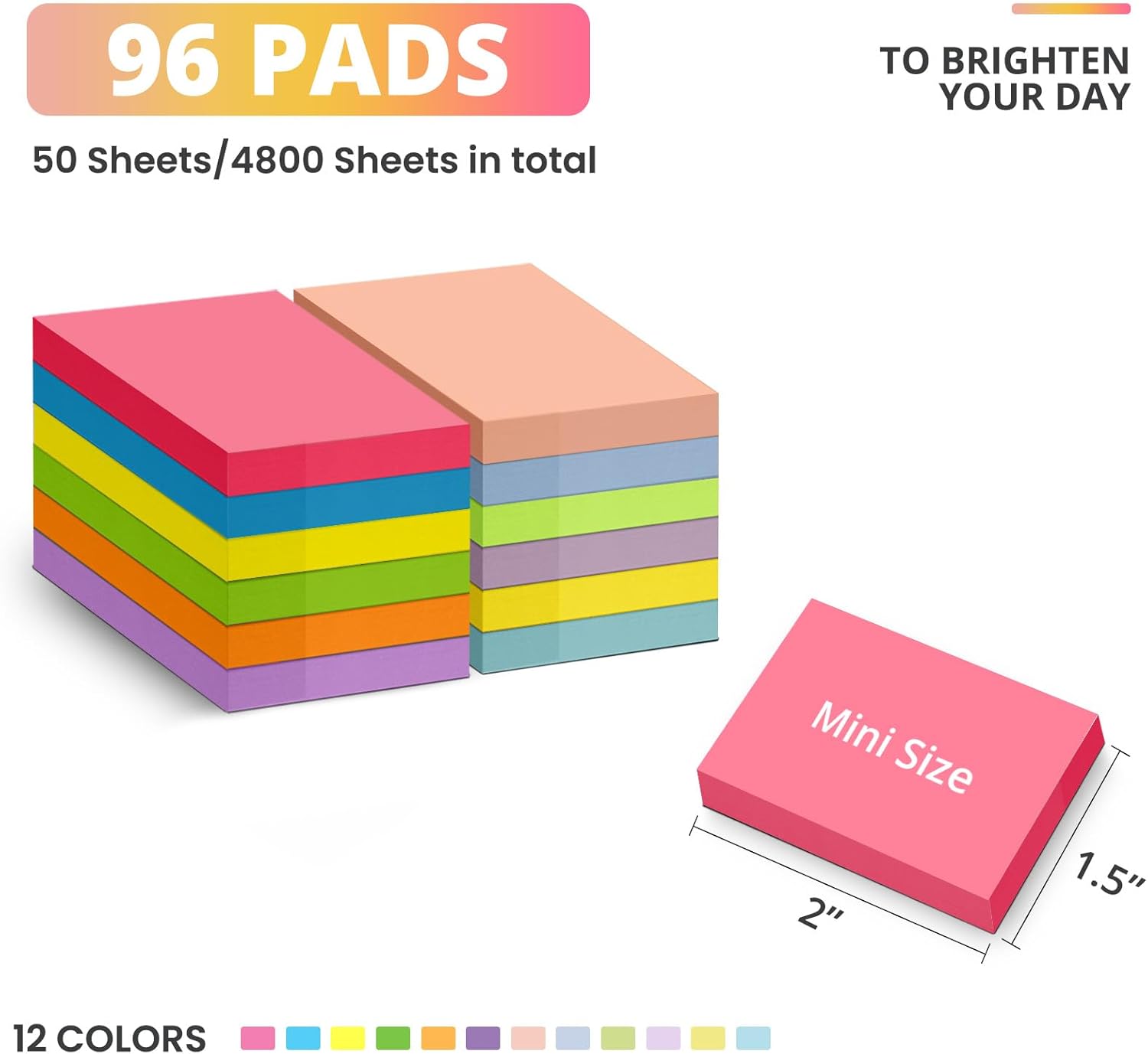 Sticky Notes 1.5"x2", 96 Pad Mini Sticky Pads for Quick Reminders and Color Coding, Perfect for Office, School and Home Organization - Bright - Image 3