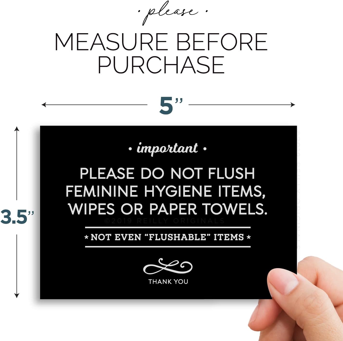 Reilly Originals 3.5x5 Inch Designer Bathroom Sign, Do Not Flush Feminine Hygiene Items, Wipes, Paper Towels ~ Ready to Stick ~ Premium Finish, Durable - Image 4