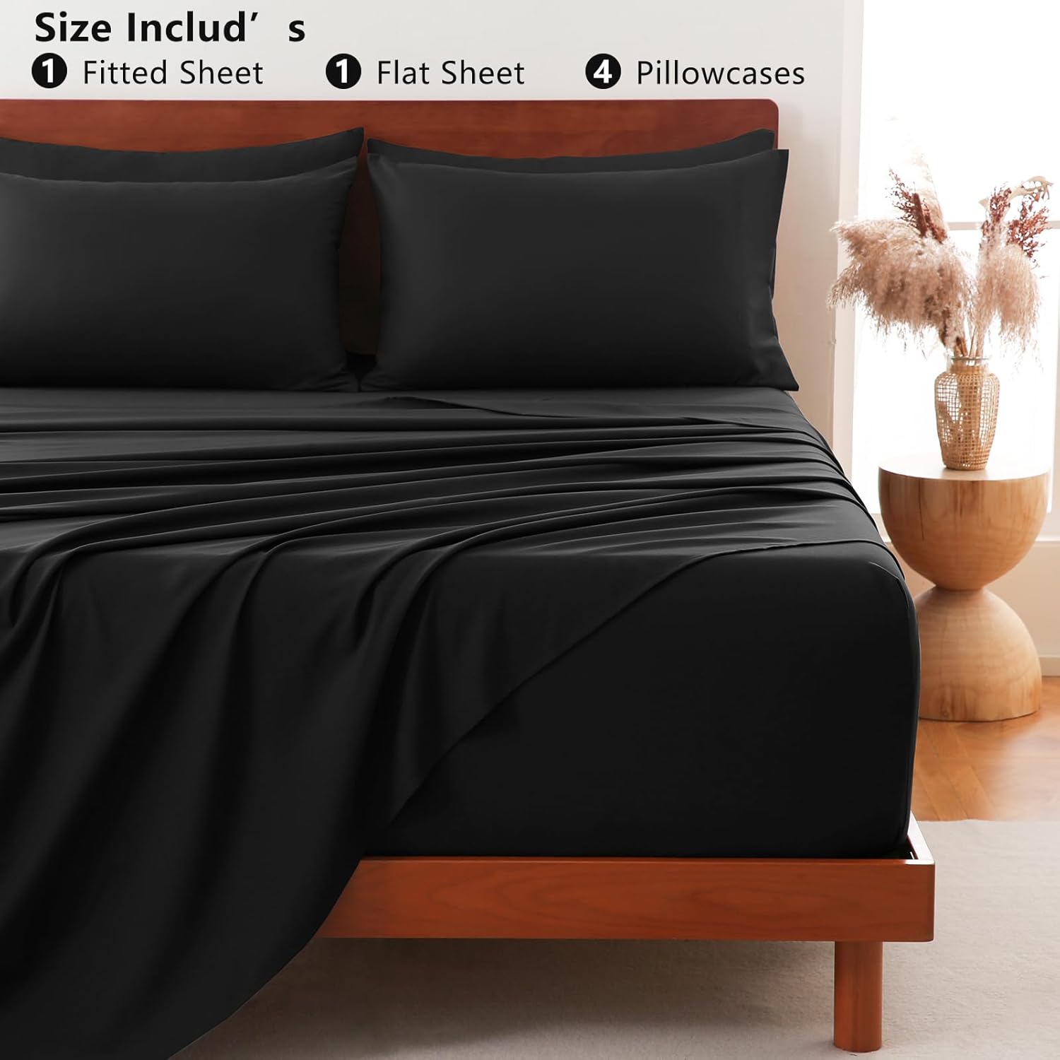CozyLux Extra Deep Pocket King Size Sheets Set - 6 Piece Microfiber King Sheets, Fits Mattress up to 21", Oeko-TEX Certified, Breathable Bedroom Decor Bedding, Easy & Secure Fit, Black - Image 9