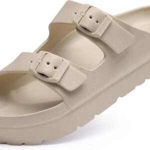 Goosecret Women’s Platform Sandals with Arch Support, Chunky Lightweight Foam Slip on Slides, Comfortable Summer Beach Sandals with Adjustable Buckle