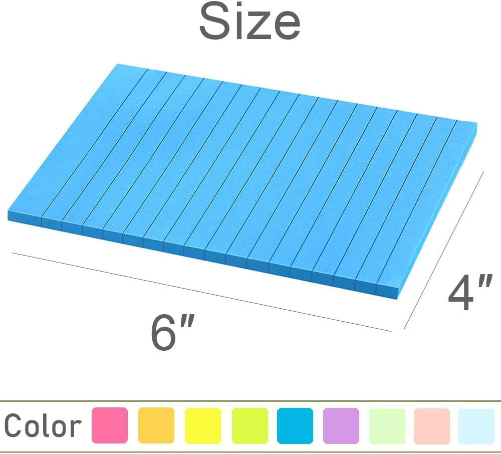 (18 Pack) Lined Sticky Notes 4x6 in,Large Notepads with Lines,Ruled Stickies Super Sticking Power,Office School Memo Note Pads Bright Colors,Post on Windows Doors,Recyclable,Easy to Write on - Image 4