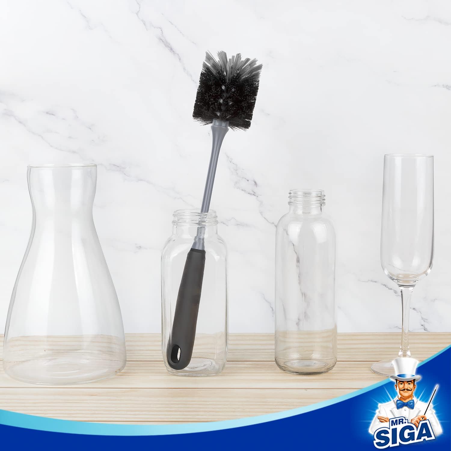 MR.SIGA Long Handle Bottle Brush, Flexible Scrub Brush for Water Bottles, Glasswares, Mugs, Black, 2 Pack - Image 4