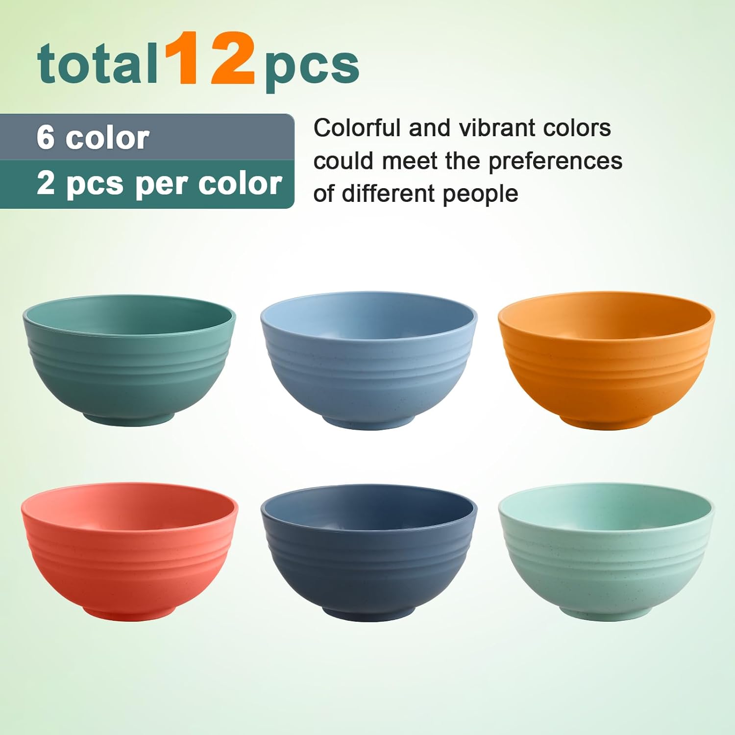 HEYCOME 12 Pcs Unbreakable Cereal Bowls Set, 26 Oz Wheat Straw Bowls Set, Microwave & Dishwasher Safe Rice Bowls for Kitchen, Reusable Plastic Bowls for Soup, Salad and Snack, BPA Free, Multicolor - Image 3