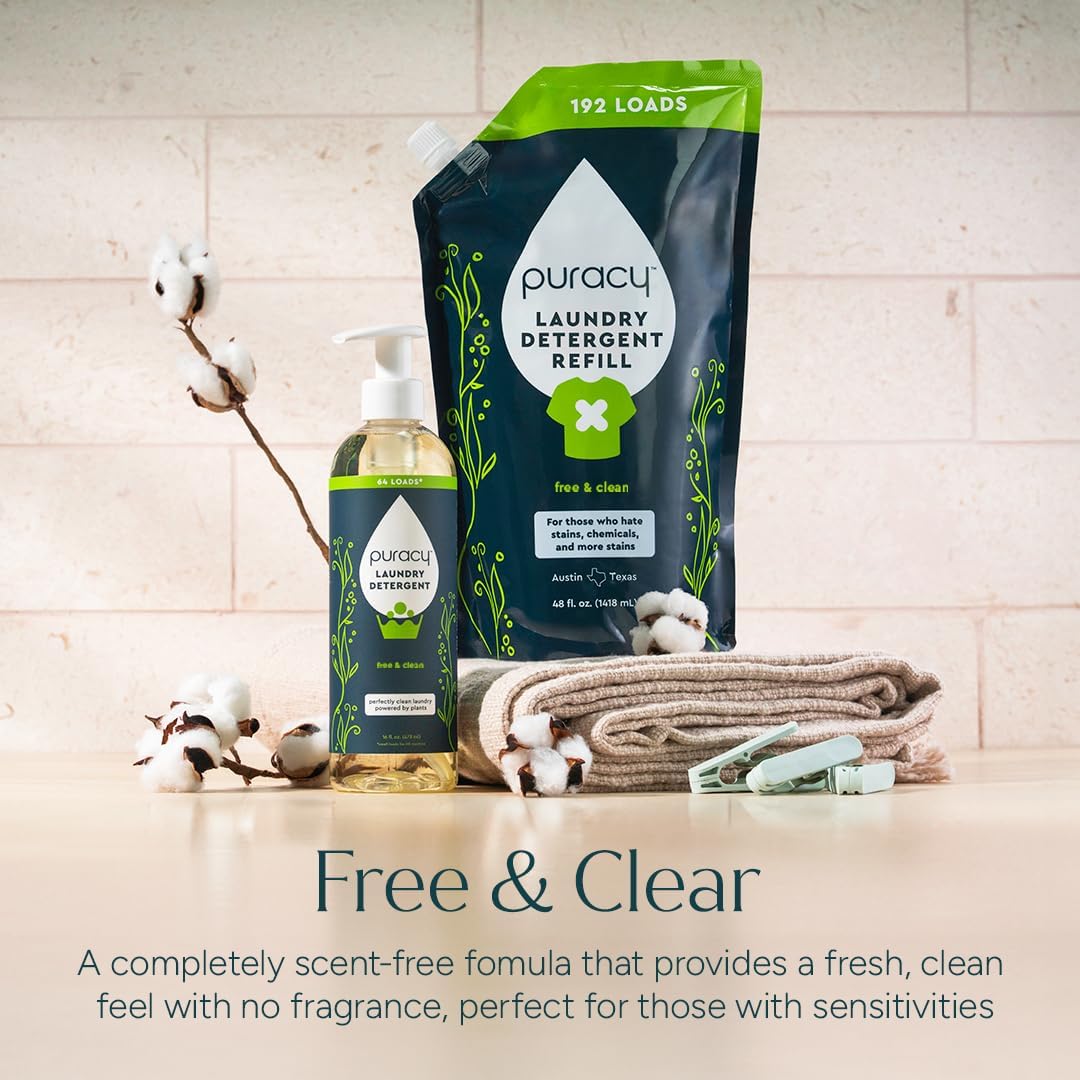 Puracy Laundry Detergent - Enzyme-Powered Liquid Laundry Detergent Concentrate, Natural Laundry Detergent Seen on TikTok, Non-Toxic (Free & Clear, 16 fl oz, 64 Loads) - Image 8