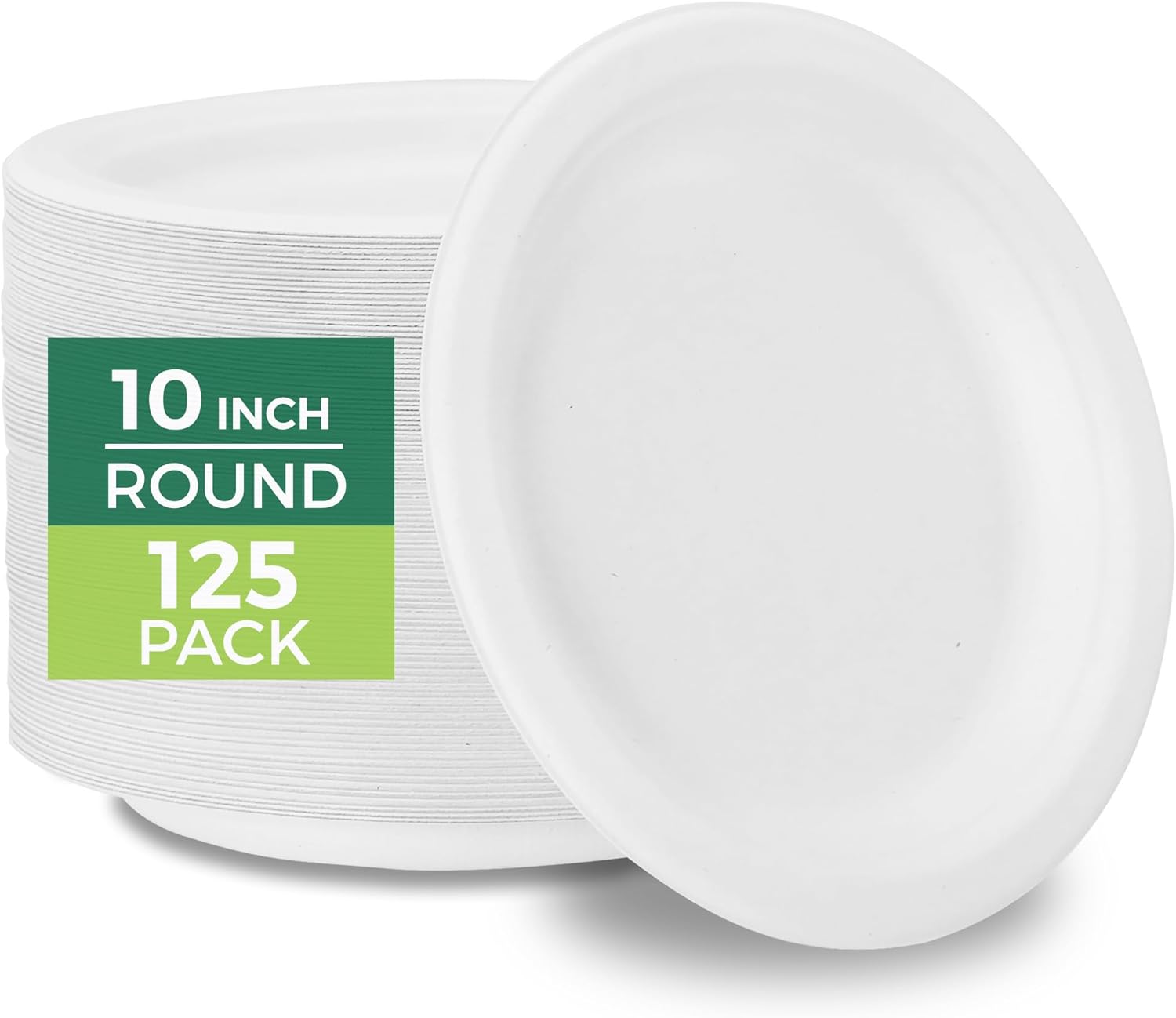 Freshware Paper Plates - Disposable 10" Plate, 125-Pack, Biodegradable Sugarcane Fiber Dinner Plates - Heavy Duty Dinnerware for Hot Food - Microwave & Freezer Safe, Stackable Dinnerware - Image 2
