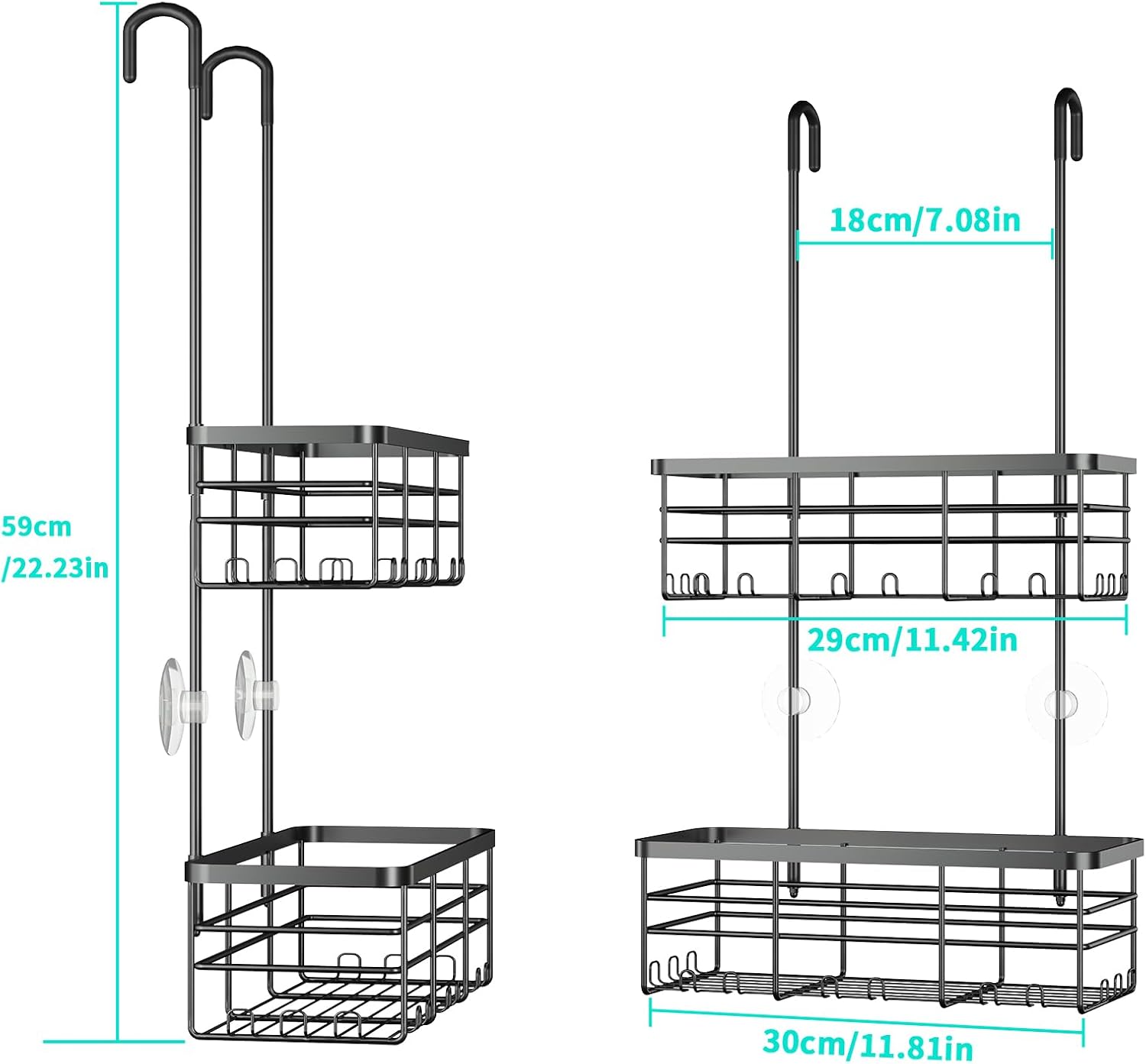HapiRm Hanging Shower Caddy Organizer - No Drilling Shower Organizer with Hooks, Rustproof & Waterproof 304 Stainless Steel Bathroom Shelves - Black - Image 8