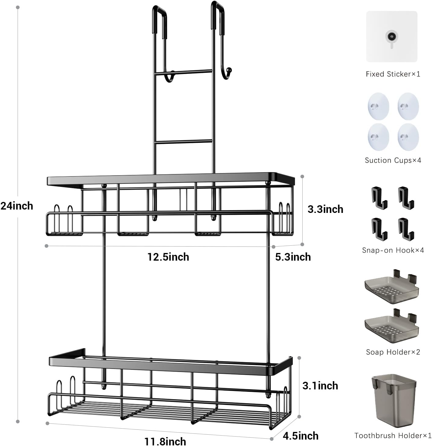 Aitatty Over the Door Shower Caddy Hanging: Black Rustproof Shower Organizer over the Door - No Drilling Bathroom Rack for Inside - Image 6