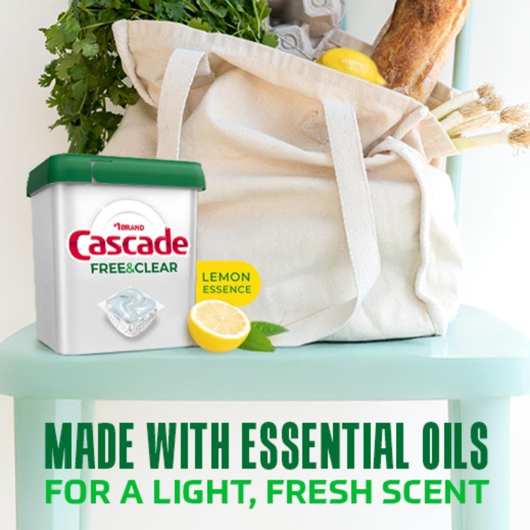 Cascade Free & Clear Dishwasher Pods, Dishwasher Detergent, Dish Detergent Soap, Lemon Essence, 47 Count - Image 7