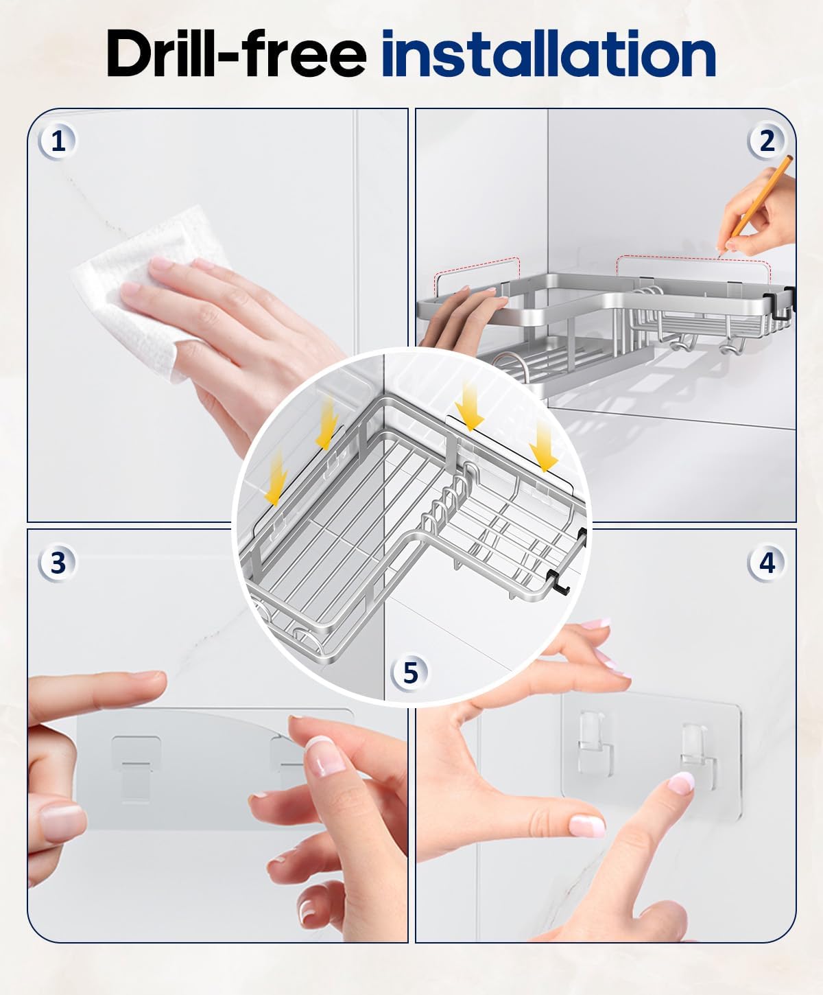 3 Pack Corner Shower Caddy Organizer, Rustproof Corner Shower Shelves, No Drilling Bathroom Corner Shelf with Hooks and Toothpaste Holder - Image 9