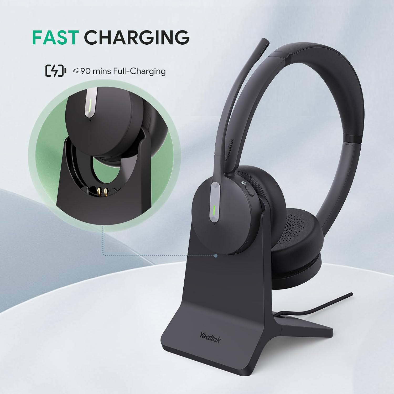 Yealink BH70 with Stand, Wireless Bluetooth Headset with Microphone for Work, Up to 35 Hours Talk Time, Teams Certified, ≤90 Minutes Quick Charging, USB-C/A Adapter, No Power Adapter Required - Image 3