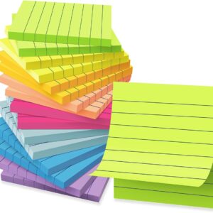 (16 Pack) Lined Sticky Notes 3×3 in Ruled Stickies Super Sticking Power Memo Pads Bright Colors, Post on Windows Doors,Recyclable,Easy to Write on