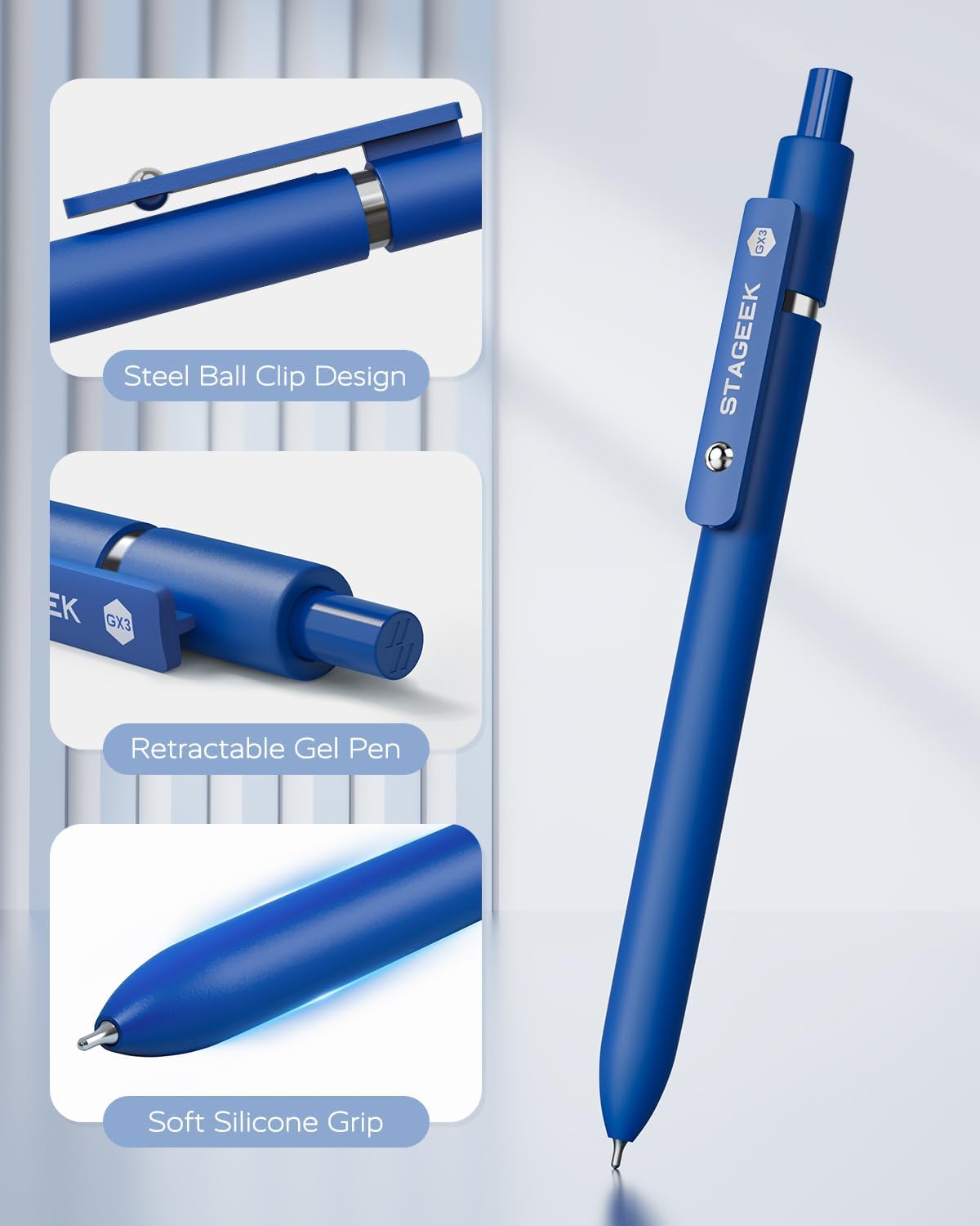 STAGEEK Blue Gel Pens GX3, 6Pcs Quick Dry Blue Ink Pens with 3 Extra Refills, Fine Point Retractable Smooth Writing Pens for Journaling, Office, Note Taking, School Supplies, Nurse Aesthetic(Blue) - Image 9