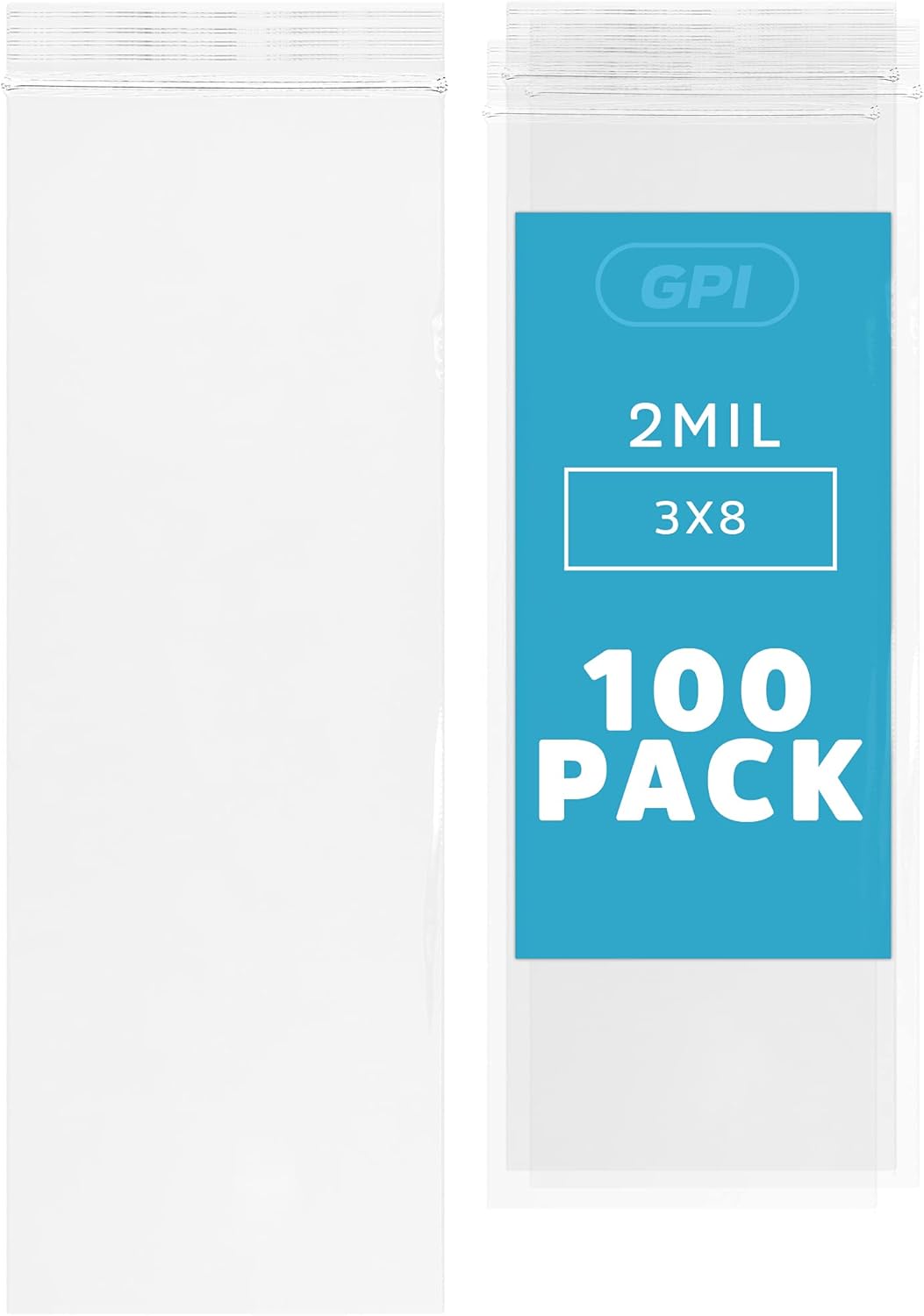 3" x 8" Long Zip Bags, 100 Pack, Clear Plastic Reclosable Zip Baggies, 2 Mil Thick, Resealable Poly Bags for Packaging Insence, Necklaces, Jewelry & Office Supplies. GPI - Image 2