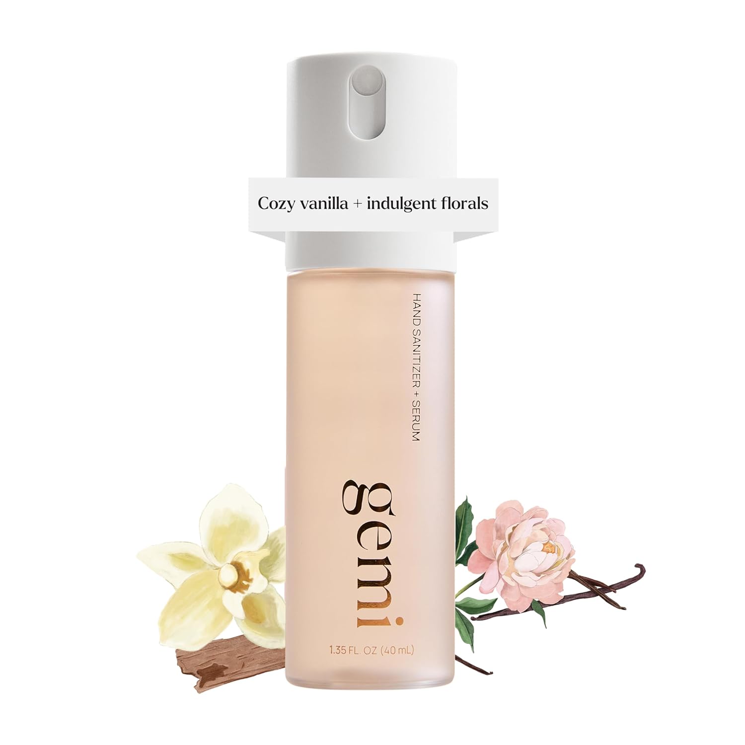 gemi Hand Sanitizer + Serum™ Spray | Elysium | Hydrating K-Beauty Formula with Centella, Vitamin B5 & Green Tea | Kills 99.9% of Germs | Amber Floral Scent with Vanilla & Peony - Image 2