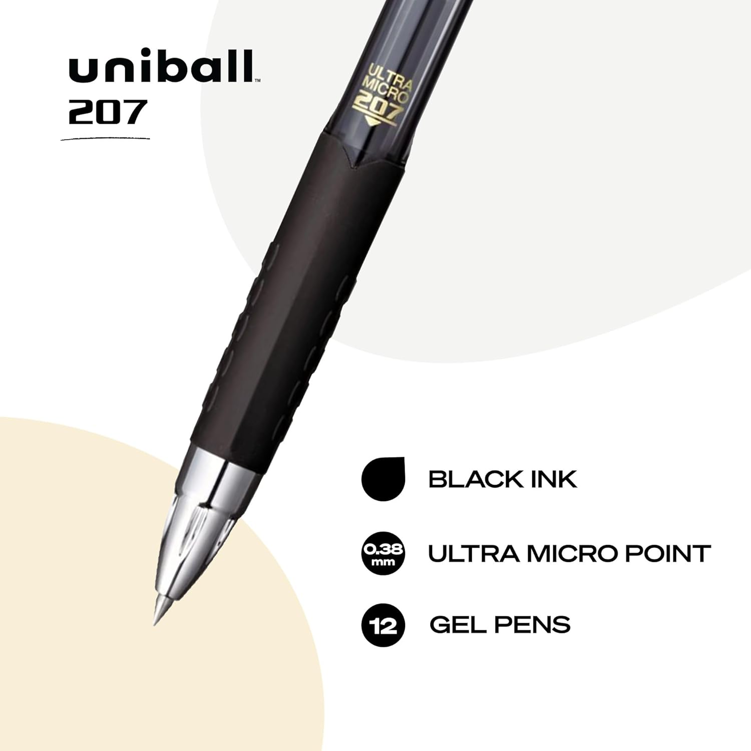 uniball 207 Retractable Gel Pens, Ultra Micro Point (0.38mm), Black, 12 Pack - Image 4