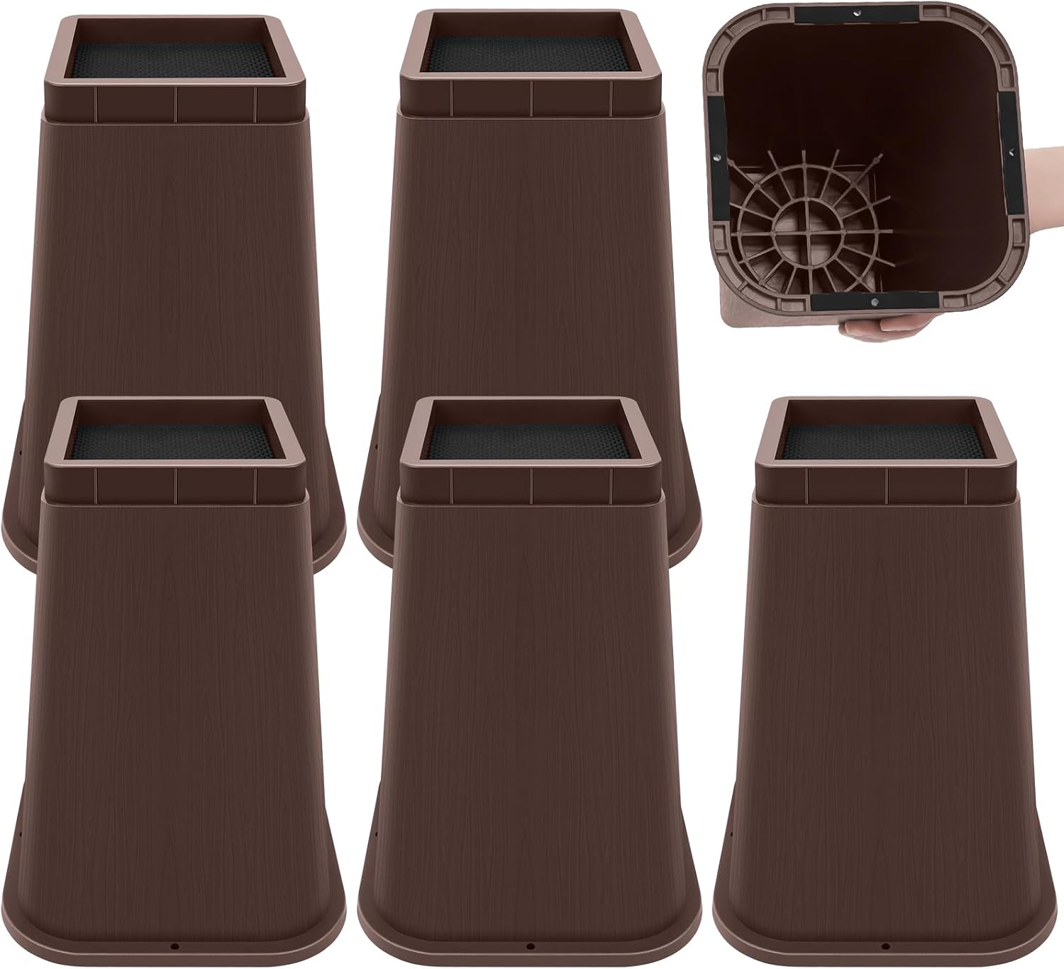 Bed Risers Heavy Duty, Adjustable Furniture Risers 8 inch, Non Slip Lift Supports for Beds/Couches/Sofas, Durable Square Design with Creates Storage Space (Brown 6 Pack, 8 Inch) - Image 2