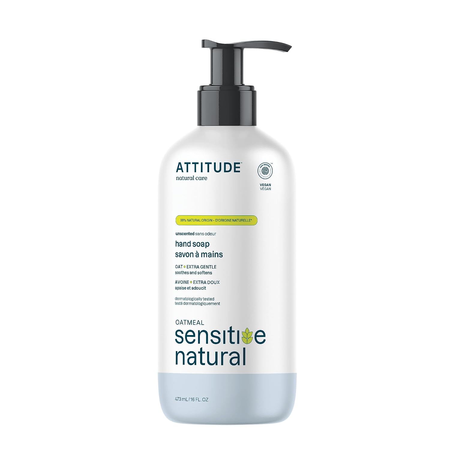 ATTITUDE Hand Soap for Sensitive Skin Enriched with Oat, EWG Verified, Dermatologically Tested, Vegan, Extra Gentle, Unscented, 16 Fl Oz - Image 2