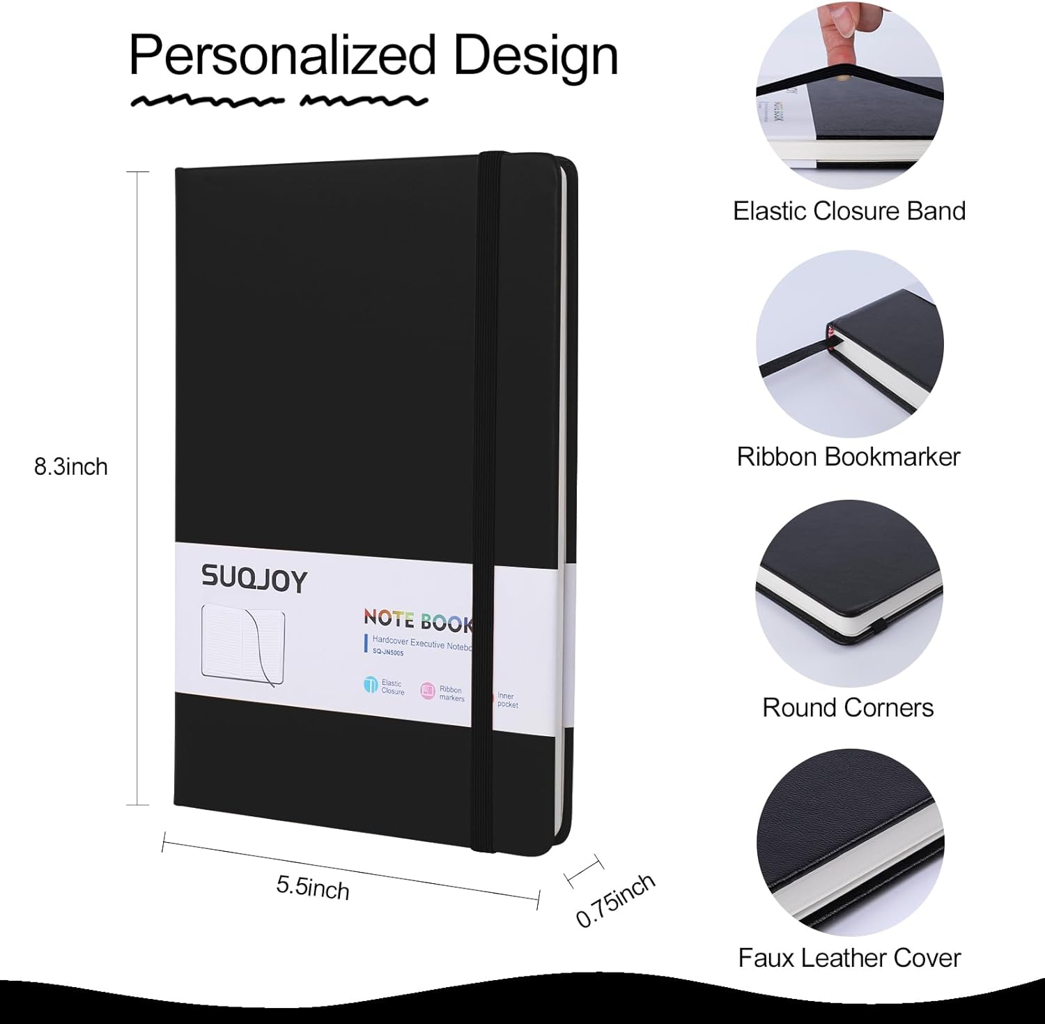 SUQJOY Lined Journal Notebooks for Writing, 100 GSM Thick Paper, 8 Pack Hardcover Notebooks, A5 College Ruled Notebook, Journaling Notebook for School/Travel/Office (Black- 8 Pack) - Image 2