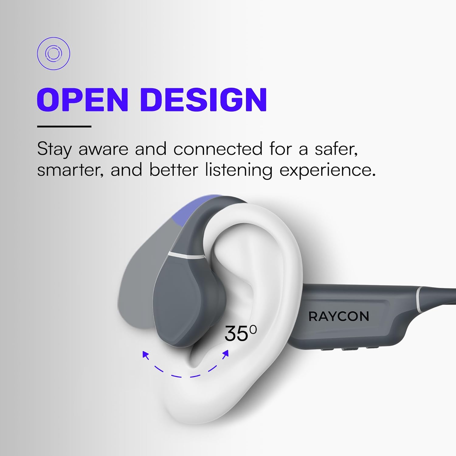 Raycon Bone Conduction Headphones Bluetooth - Open Ear Running Headphones, Sweat & Water-Resistant Earbuds with Mic for Sports & Workouts, 13hr Playtime (Gray) - Image 3